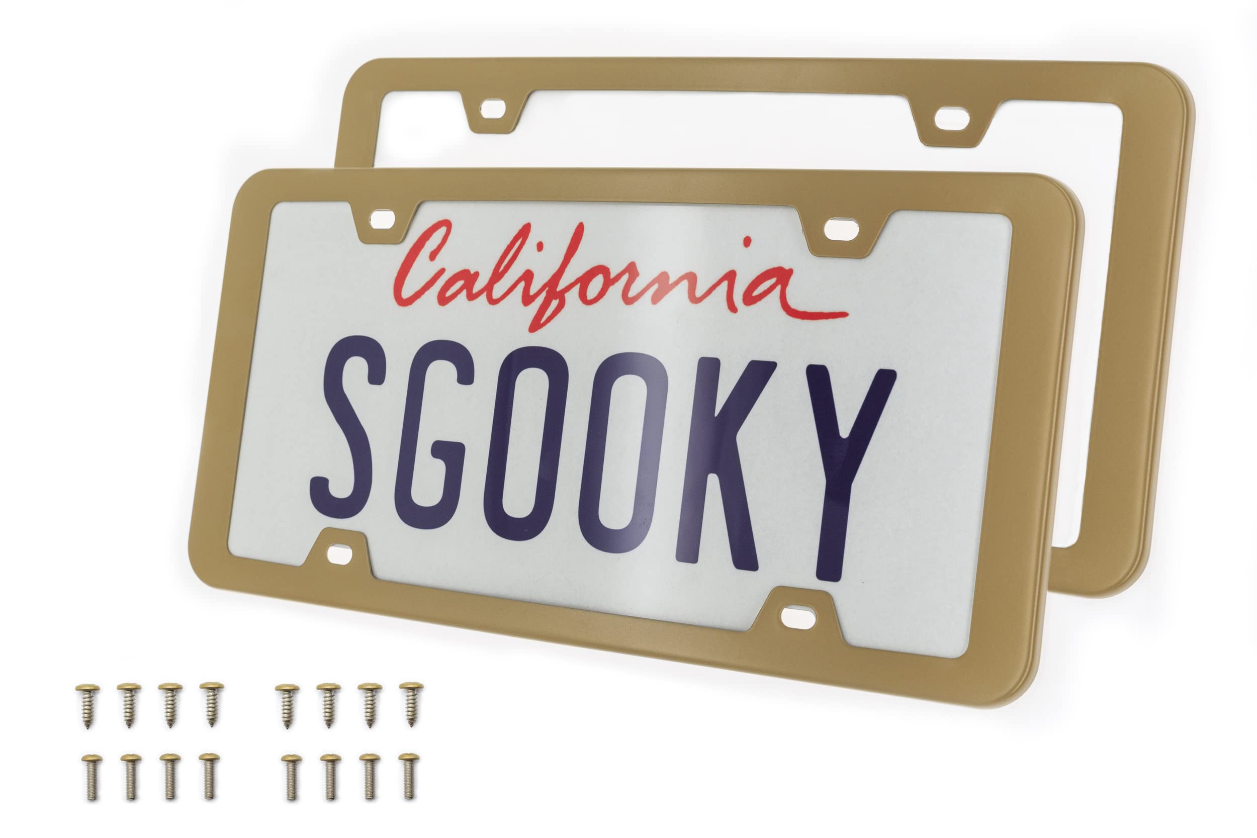Sgooky 2Pcs Stainless Steel License Plate Frames - Dull Gold License Plate Cover Tag Holder with Corrosion Resistant Security, 4 Hole with Screws - Perfect for Cars, Trucks & Motorcycles