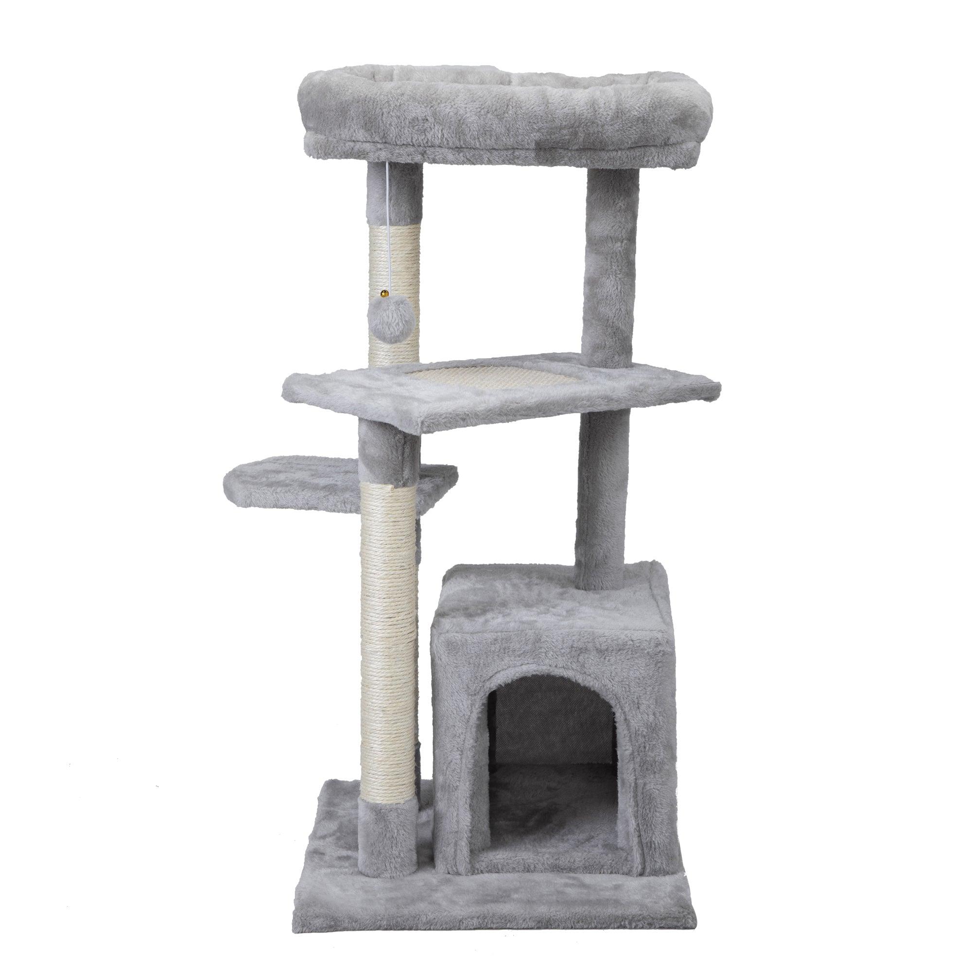 2-Tier Cat Tree with Scratching Posts - Light Gray Cat Tower for Kittens & Cats - Perfect for Play, Climbing & Scratching in Home or Office