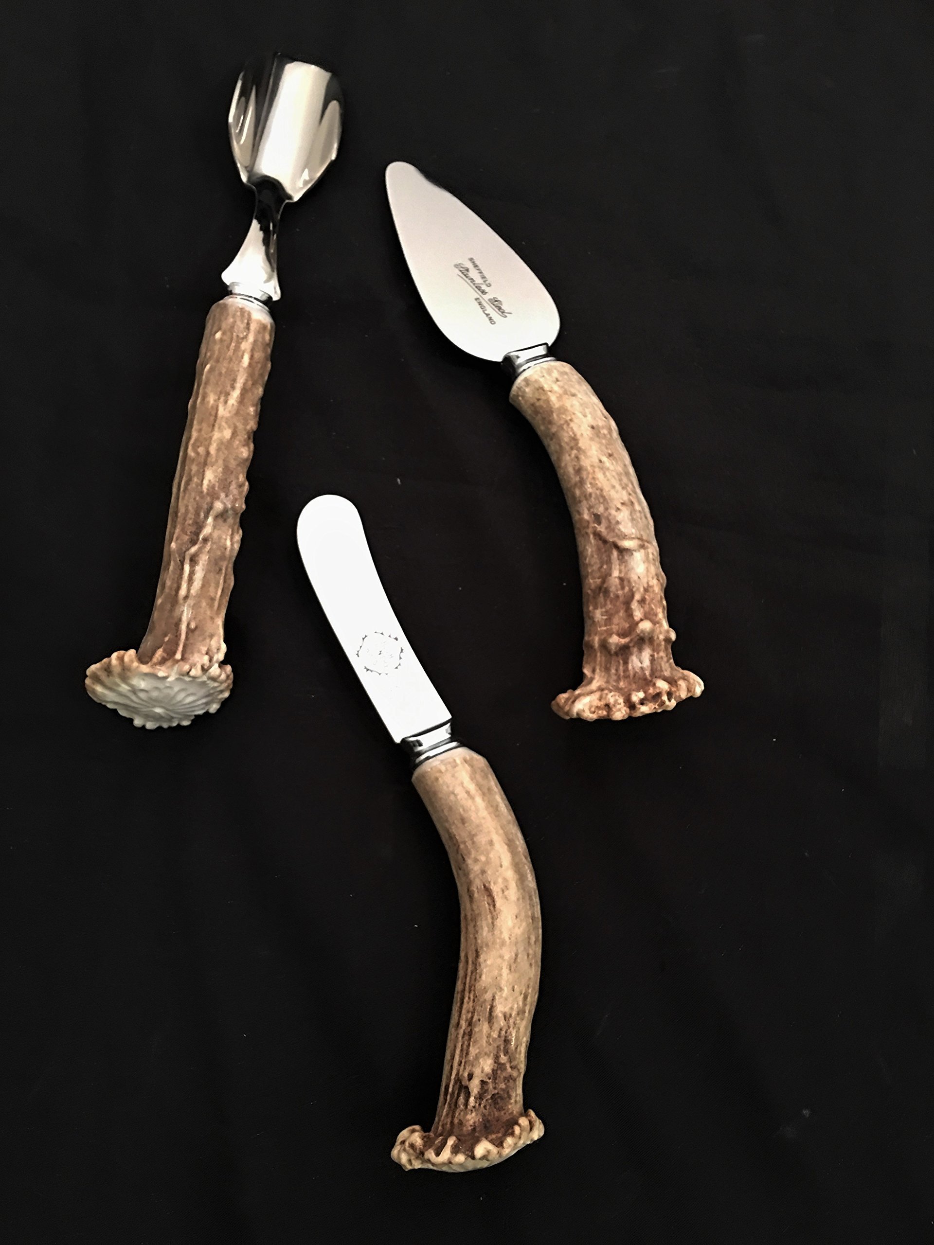 6-Piece Antler Handle Cheese Knife Set - Stainless Steel Blades with Wooden Stand - Perfect for Charcuterie Boards, Wine Parties & Gourmet Cheese Platters