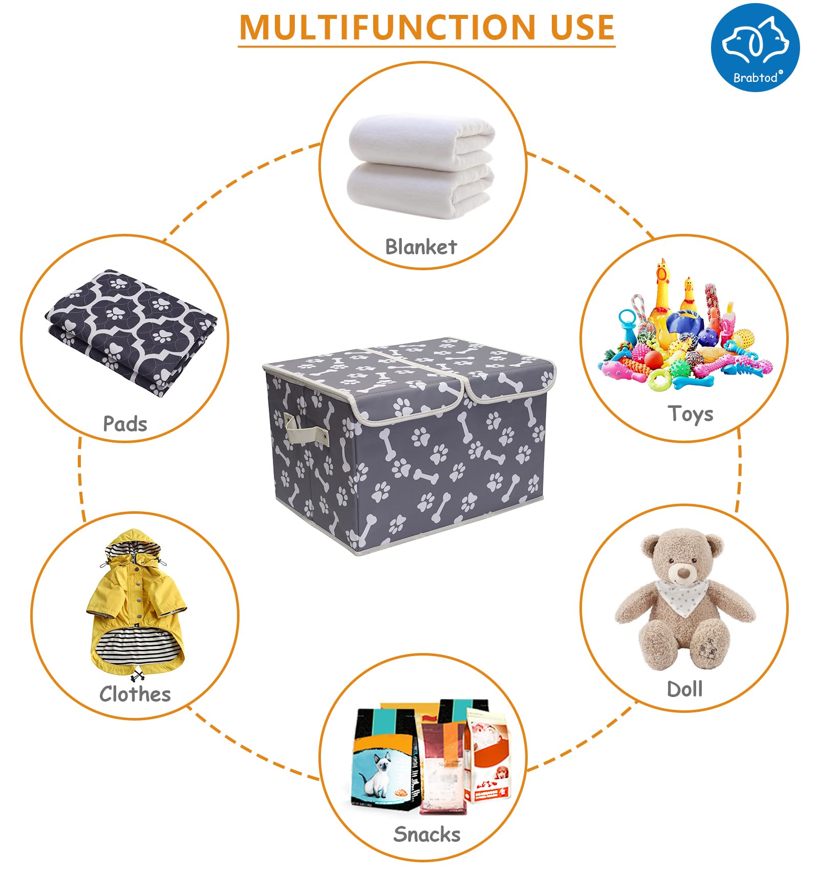 Durable Large Dog Toy Storage Box with Lid - Collapsible Canvas Pet Organizer Basket for Toys & Supplies (17