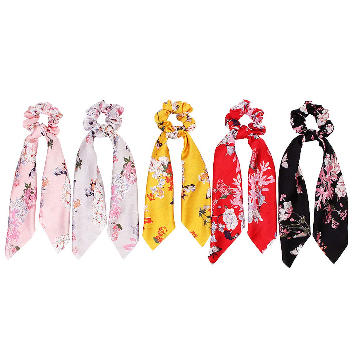 5-Pack Satin Silk Hair Scrunchies - Soft Elastic Ponytail Holders & Headbands for Women, 2-in-1 Hair Ties & Hair Scarves, Gentle No-Slip Hair Accessories for Workout, Office & Everyday Styling