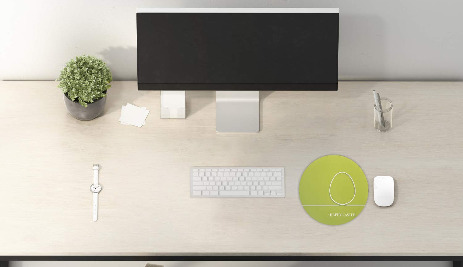 Ambesonne Easter Mouse Pad - Minimalist Egg Design on Green Spring Theme, Non-Slip Thick Rubber Gaming Mousepad, 8 Inch Round (Yellow Green White) - Perfect for Computer Work, Gaming & Easter Decor