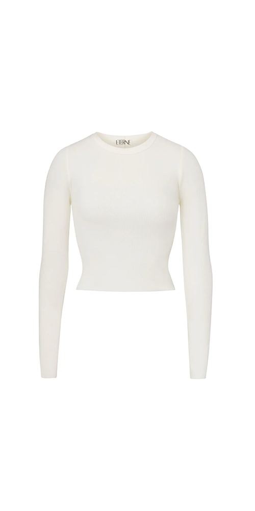 Cropped Long Sleeve Fitted Top for Women - Soft Stretch Cream Blouse, Casual & Party Wear, Perfect for Date Night and Office Outfits