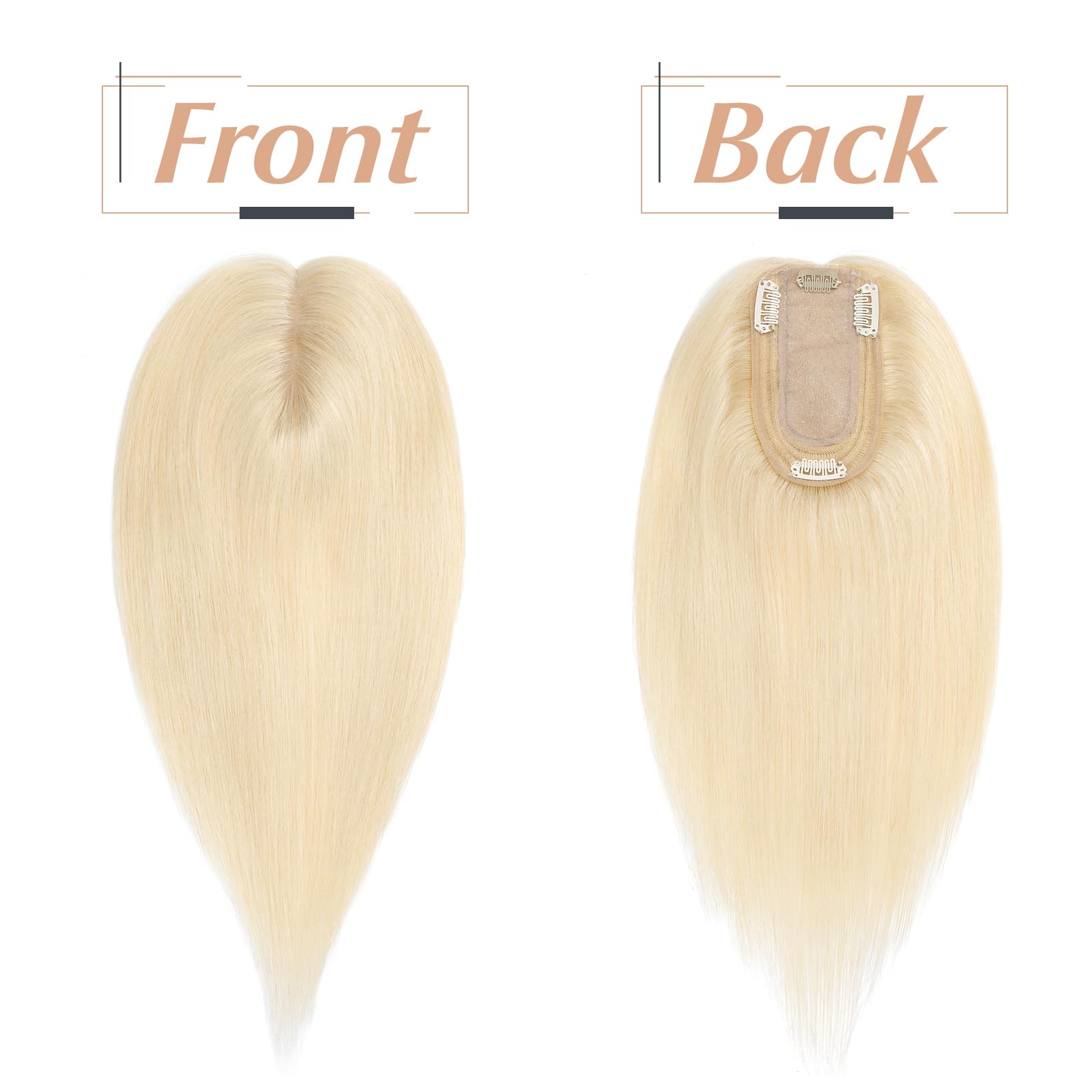 Clip in Human Hair Toppers 12 Inch Straight Hair Extensions for Thinning Hair & Hair Loss - Ash Blonde #613 - Perfect for Daily Wear, Parties & Special Occasions