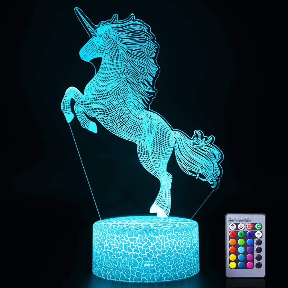 **16-Color 3D Unicorn Night Light with Smart Touch & Remote Control - LED Optical Illusion Lamp for Girls, Kids' Room Decor, Birthday & Christmas Gifts - Perfect for Bedroom, Nursery, Desk Decor (Unicorn Run)**