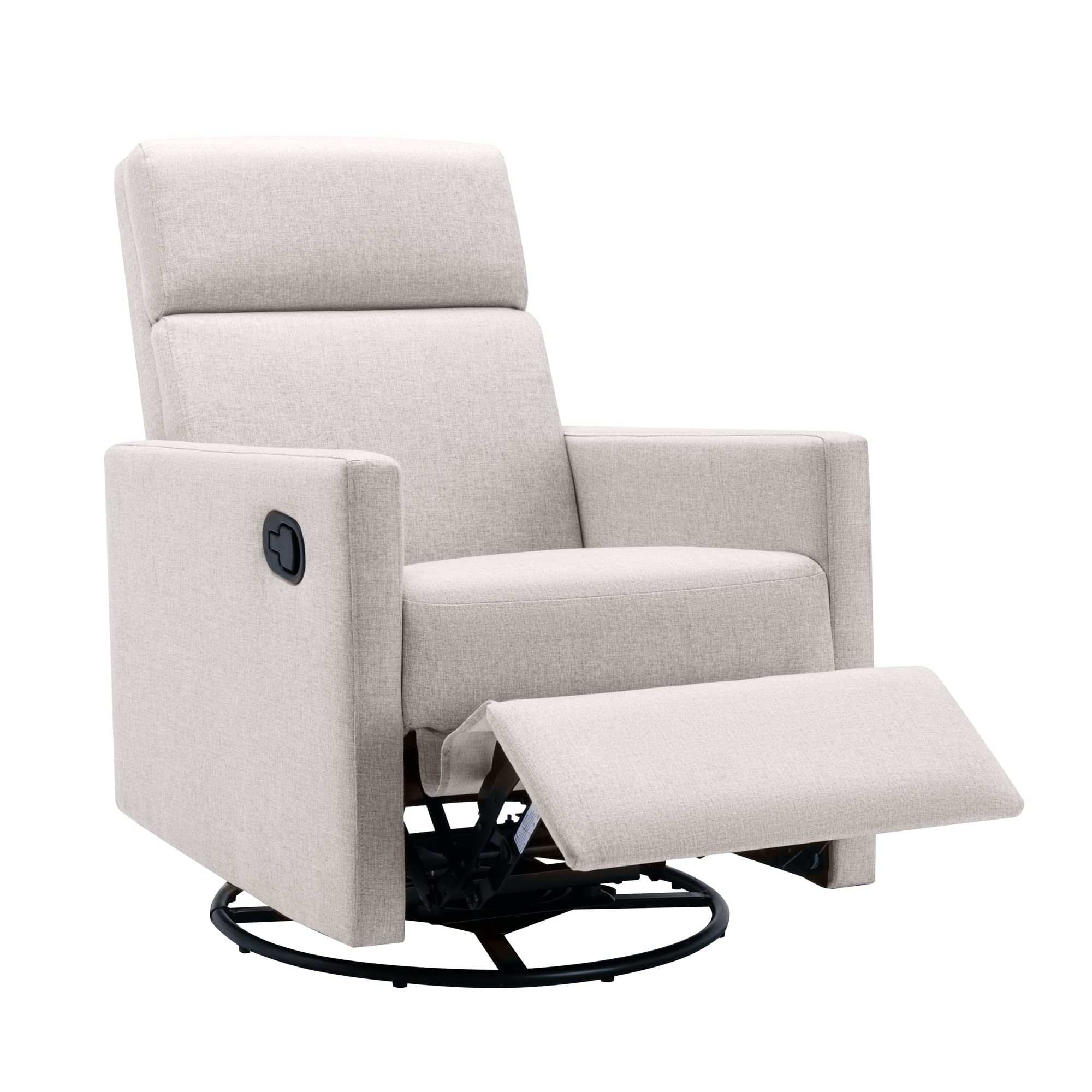 Swivel Rocking Recliner Chair for Adults - Manual Reclining Glider Sofa with High Back & Linen Upholstery in Tan | Perfect for Nursery, Living Room & Relaxation