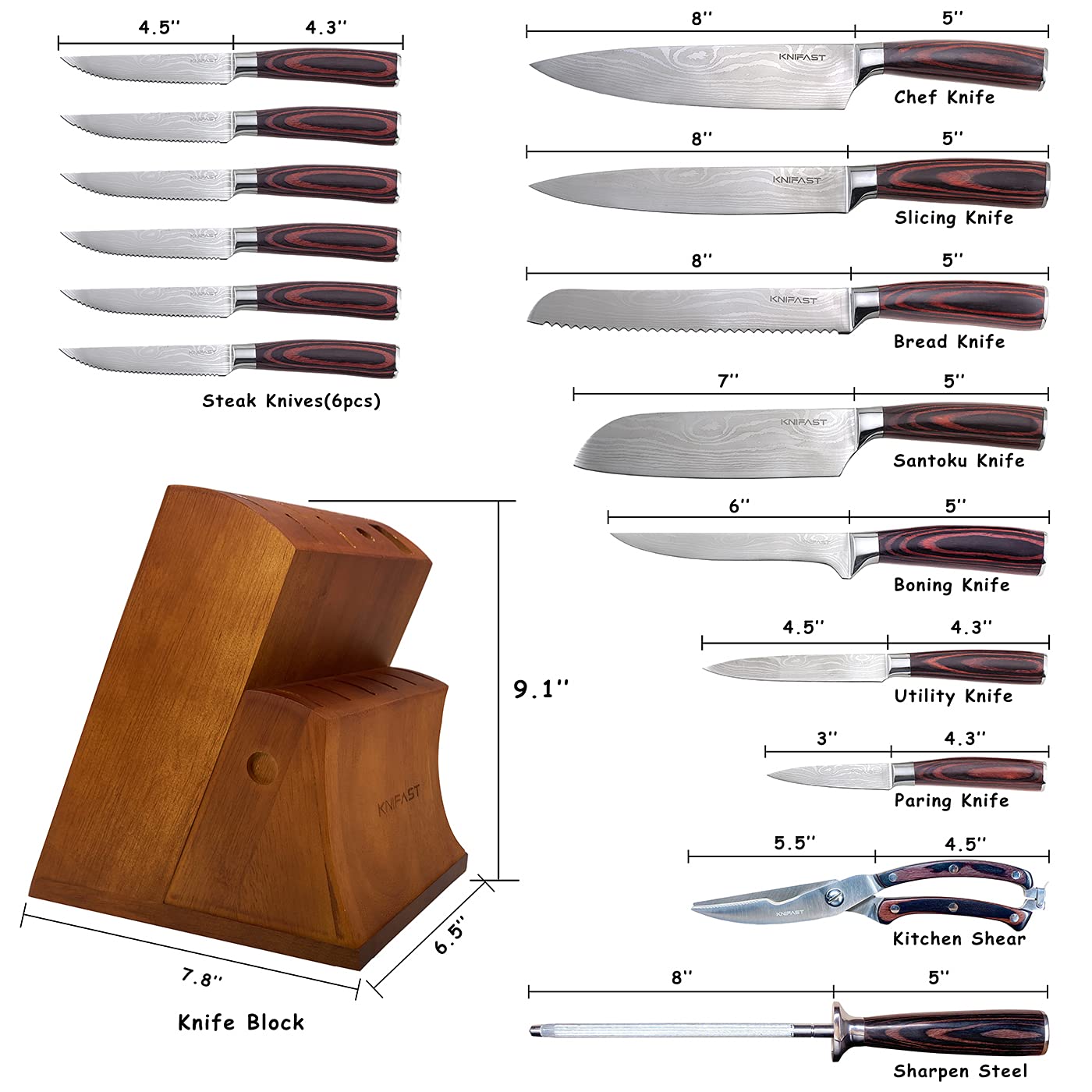 16-Piece German High Carbon Stainless Steel Professional Chef Knife Set with Wooden Block - Ultra Sharp Forged Kitchen Knives for Slicing, Dicing & Food Prep - Perfect for Home Chefs & Culinary Enthusiasts