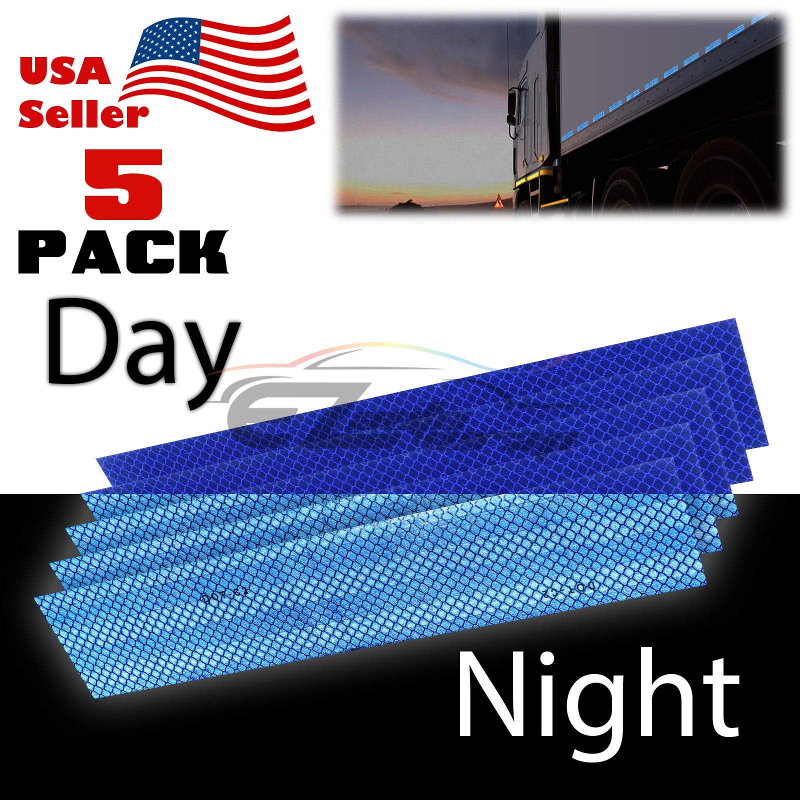 EZAUTO WRAP DOT-C2 Blue Reflective Tape - 5 Strips (1 Foot Each, Total 5 Feet) - High Visibility Safety Warning Tape for Trailers, RVs, Trucks - Ideal for Night Driving & Roadside Safety