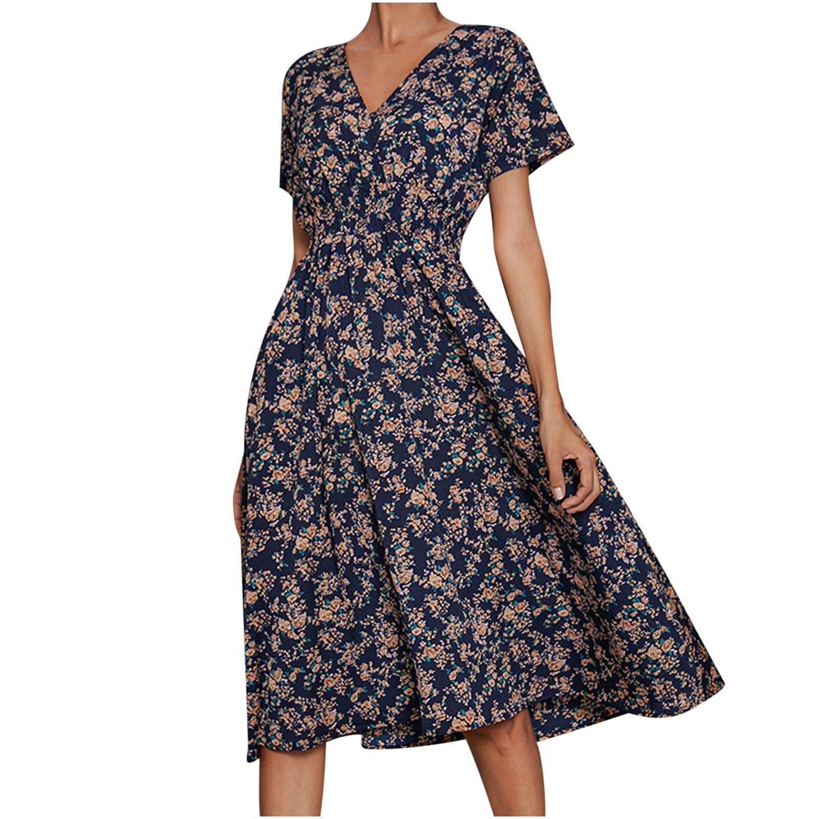 African Print A-Line Swing Dress for Women - Floral Summer Cocktail Party Dress with Half Sleeves | Perfect for Weddings, Beach Vacations & Night Out Events