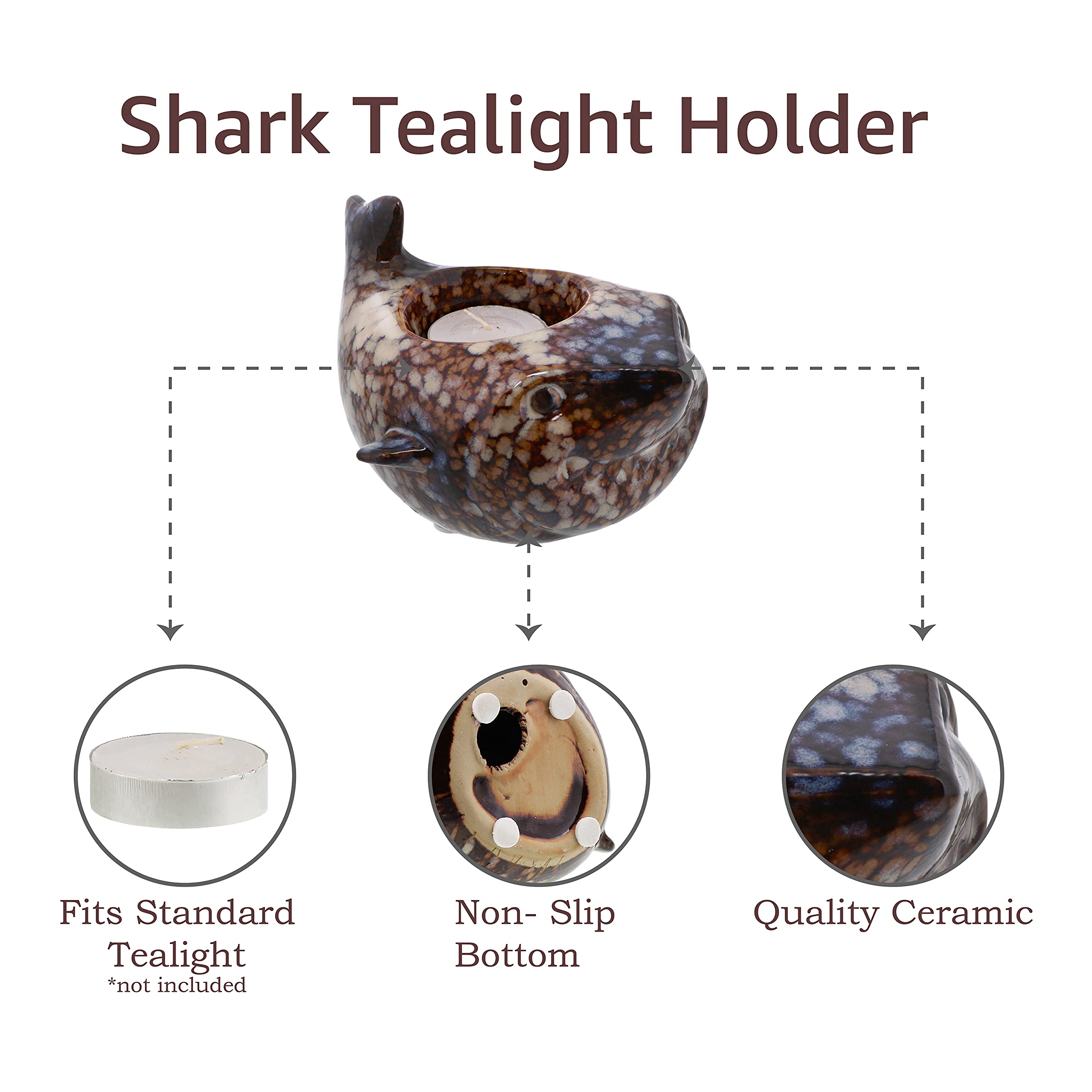 5.5 Inch Ceramic Shark Tealight Candle Holder - Unique Home Decor for Halloween, Christmas & Party Decorations