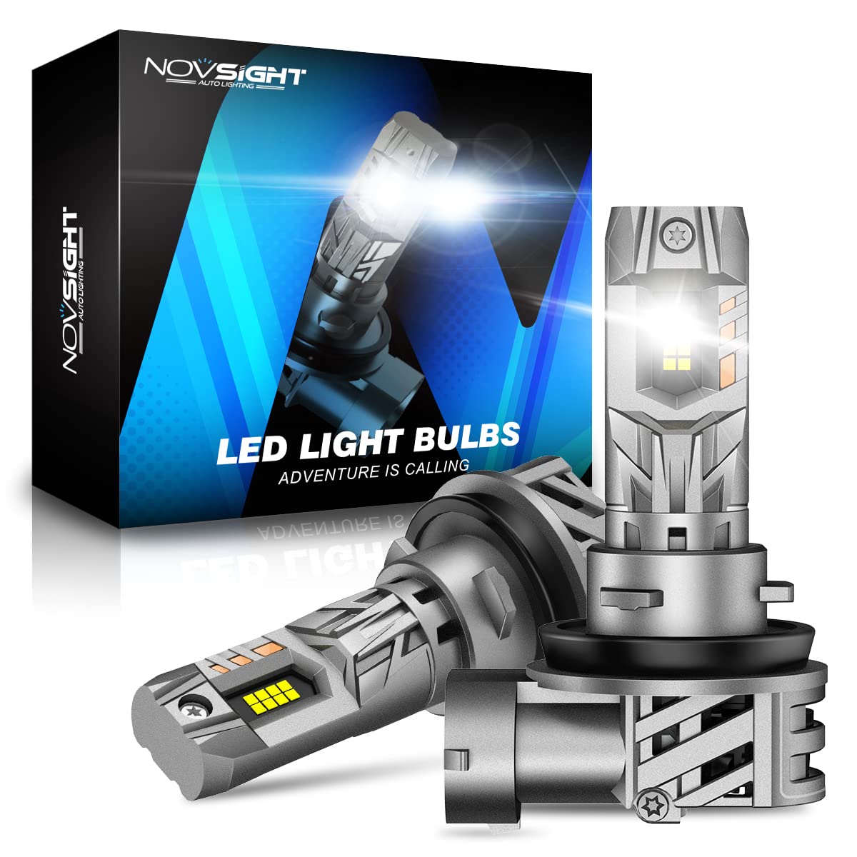 NOVSIGHT H11 LED Bulbs - 90W 6500K Cool White Fog Lights - 1:1 Size Replacement - Plug and Play - Pack of 2 - Perfect for Trucks, SUVs, and Off-Road Vehicles in Foggy or Low Visibility Conditions