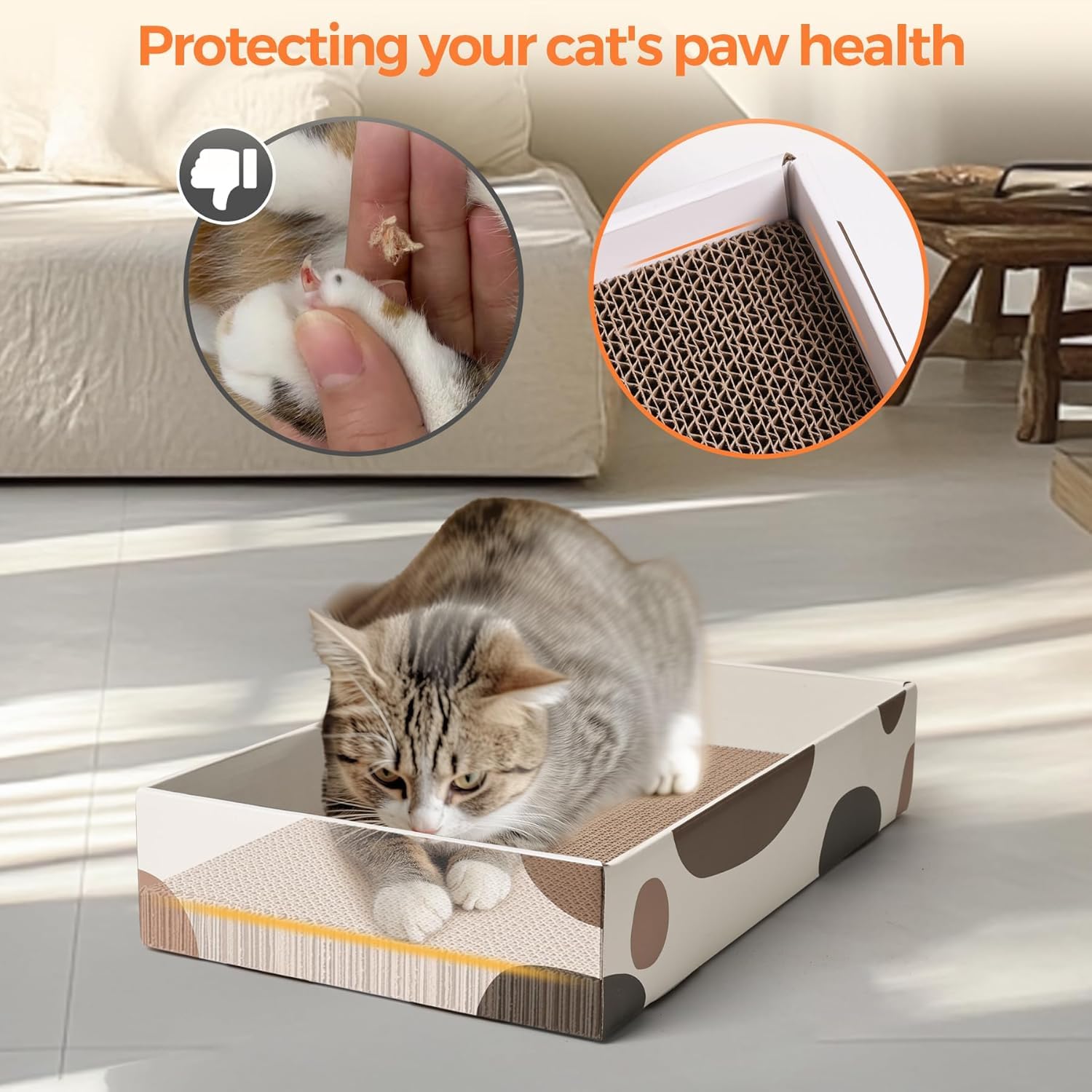 ComSaf 3-Pack Reversible Cat Scratching Board Mat - Durable Cardboard Scratcher Bed for Indoor Cats (43x26x8cm) - Perfect for Claw Trimming, Playtime & Nap Time - Great for Living Rooms, Bedrooms & Cat Play Areas