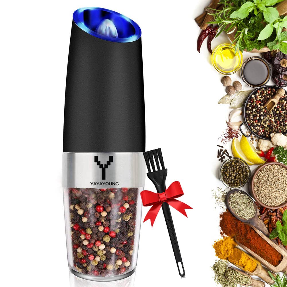 Premium Electric Salt and Pepper Grinder Set - Automatic Gravity Spice Mill with Adjustable Coarseness & Blue LED Light - Rechargeable Battery Operated - Perfect for Kitchen, Dining Table, Camping, and Gifts