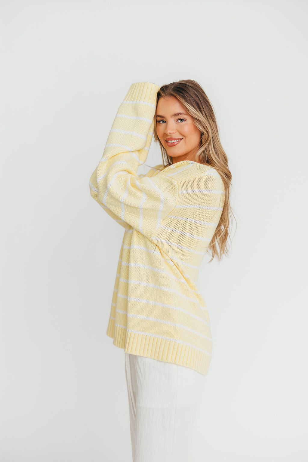 Bayside Sweater - Banana Stripe Knit Pullover for Women | Cozy Casual Wear for Fall & Winter | Perfect for Office, Dates & Weekend Outings