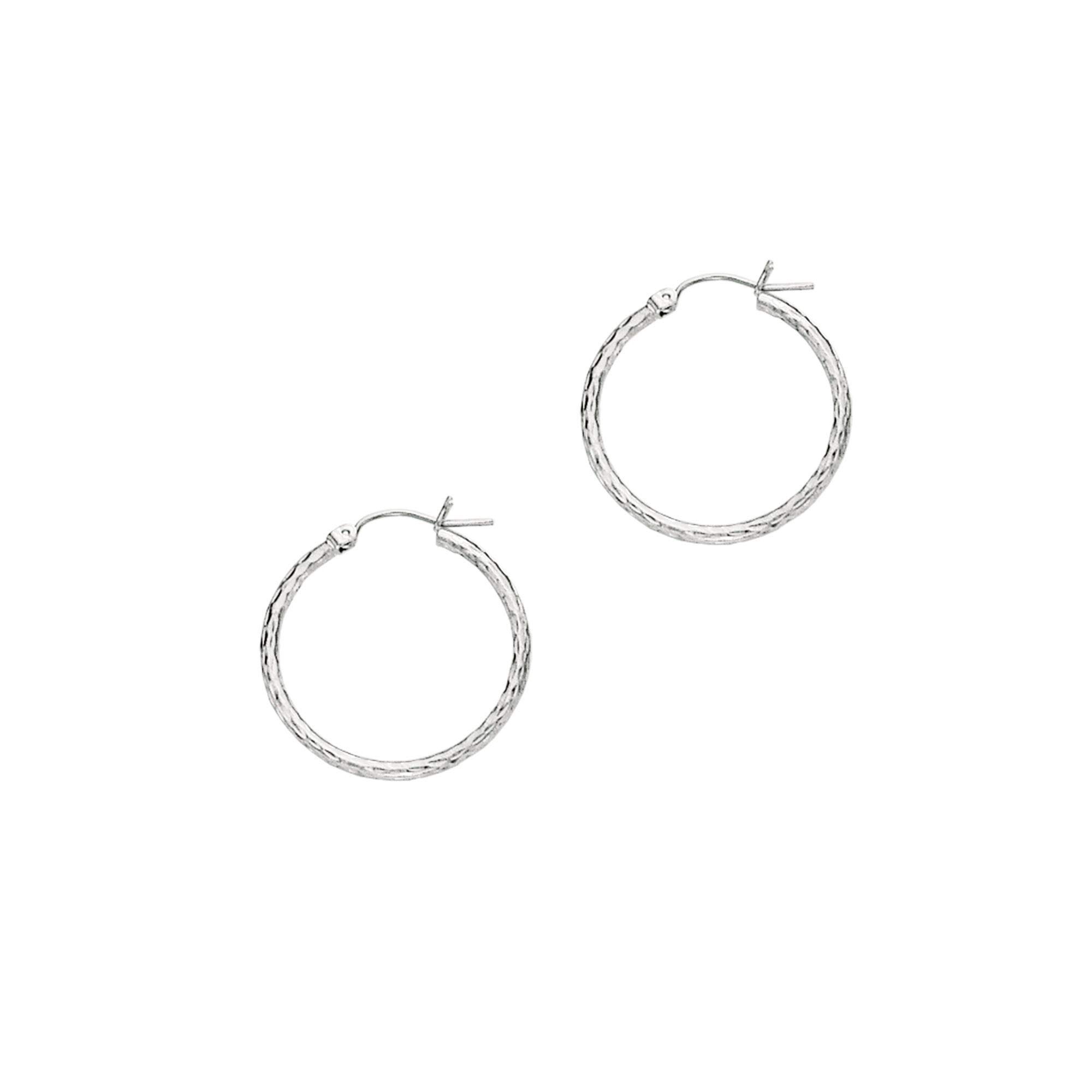 14K White Gold 2X25mm Shiny Diamond Cut Round Tube Hoop Earrings with Hinged Clasp - Perfect for Weddings, Parties & Everyday Elegance