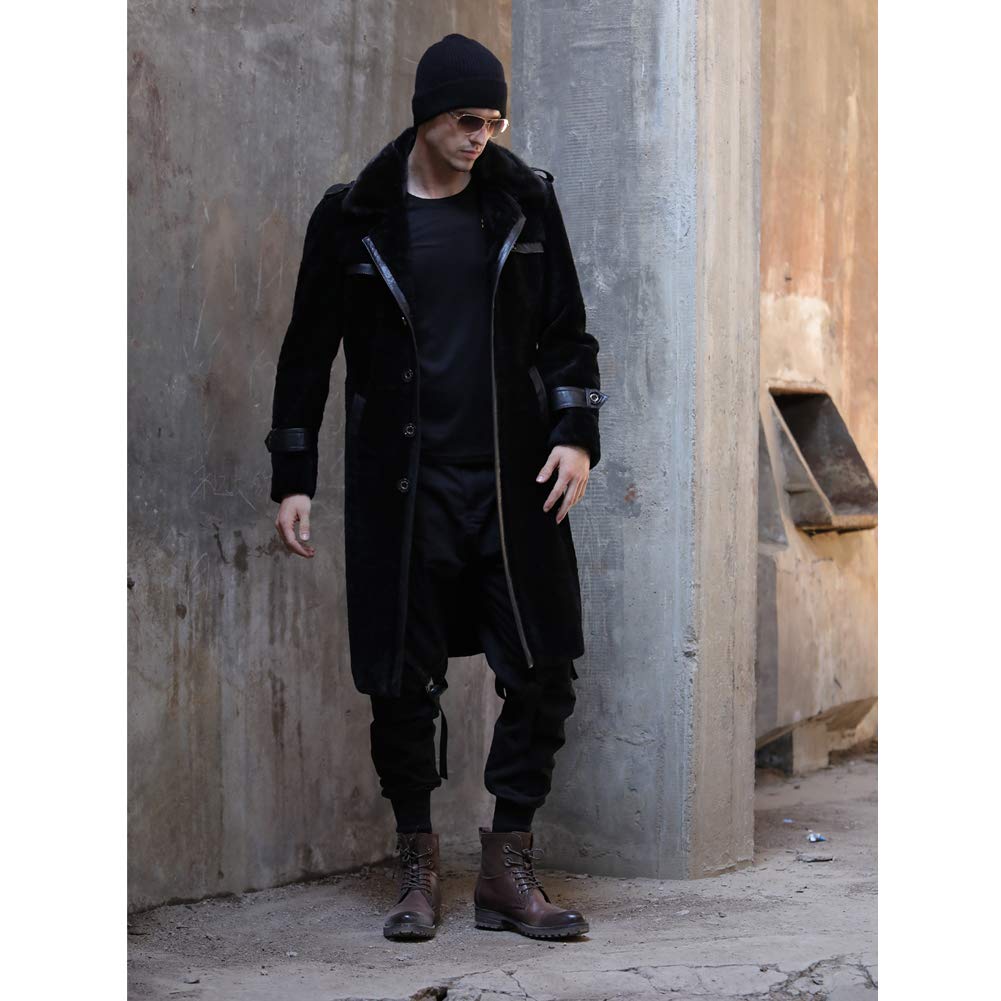Men's Black Shearling Jacket - Genuine Sheepskin Leather Coat with Mink Fur Collar - Winter Trench Coat for Men - Perfect for Cold Weather & Outdoor Activities