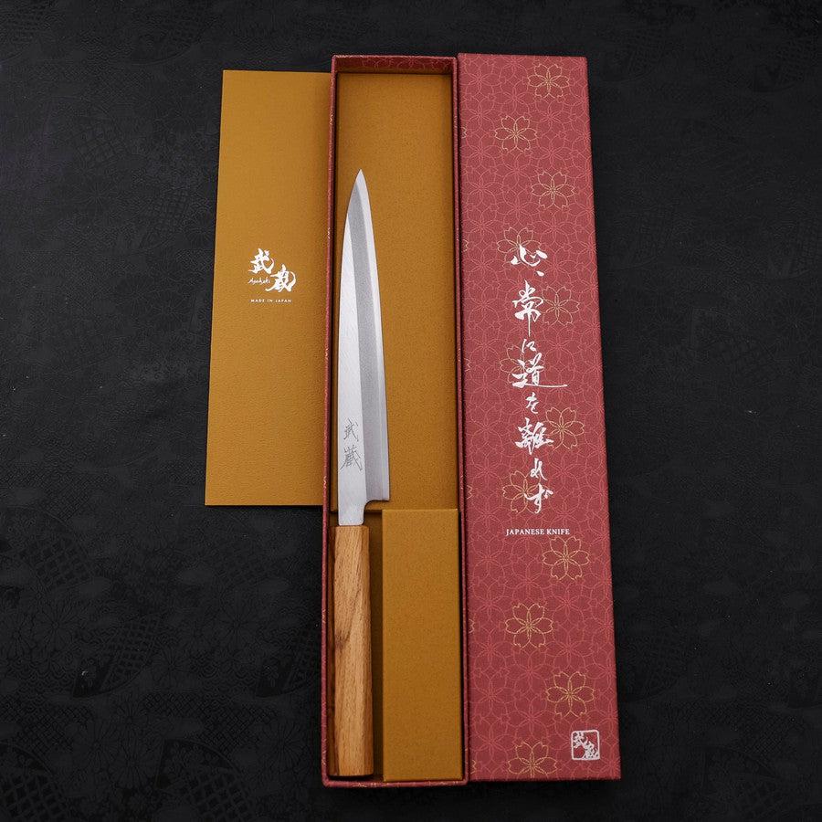 Premium Yanagiba Sushi Knife 210mm - SK Steel Blade with Kasumi Finish & Oak Handle - Perfect for Sushi Chefs & Japanese Cuisine Lovers