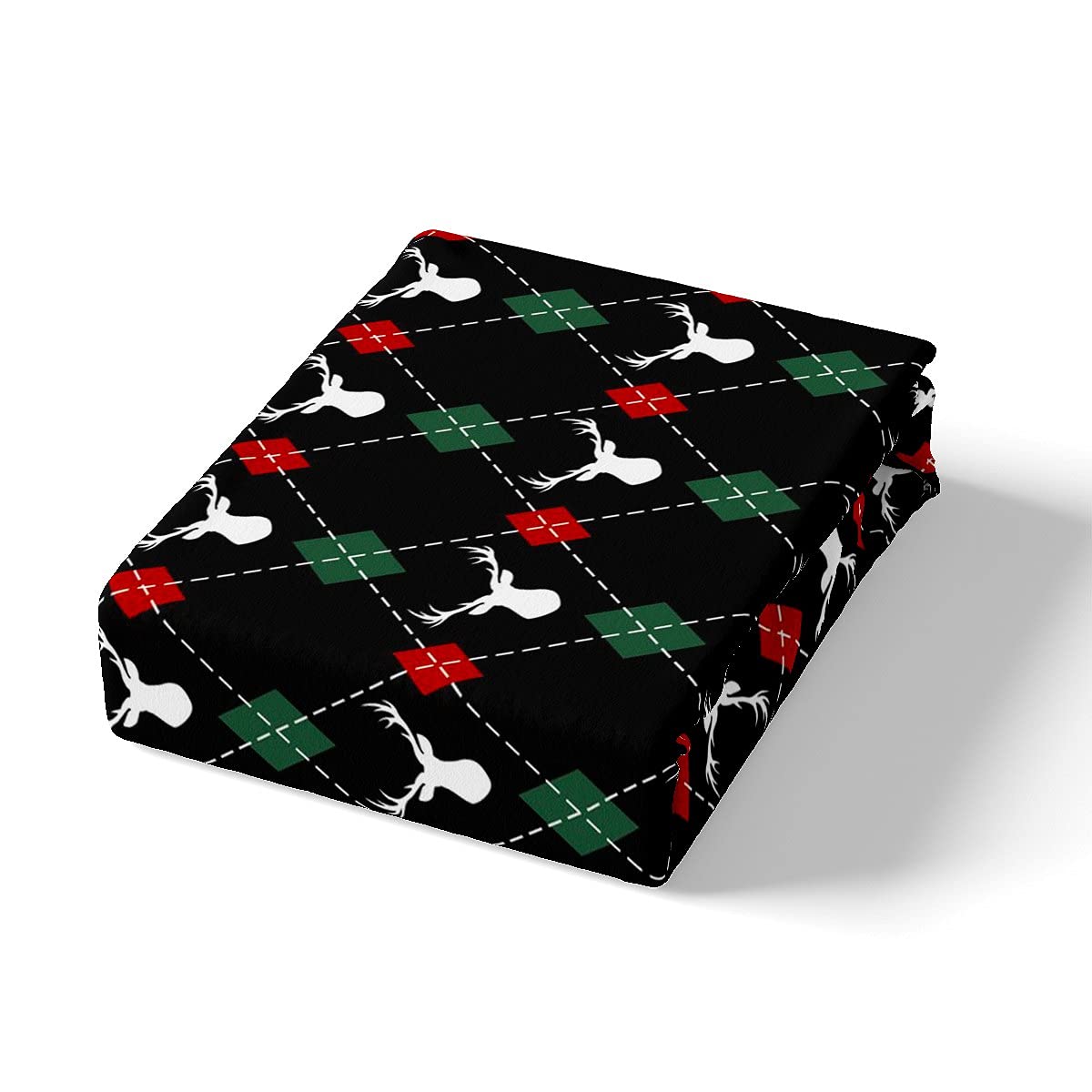 Castle Fairy Christmas Elk Bedding Set Queen Size - Deer Antlers Print Duvet Cover with 2 Pillowcases, Red & Green Geometric Holiday Microfiber Comforter for Kids Gift | Cozy Winter Bedroom Decor for Christmas