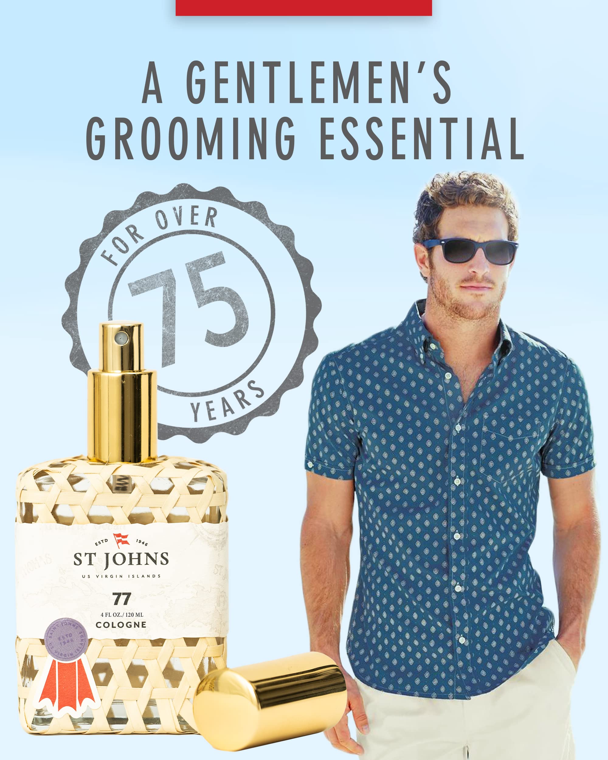 St. John Fragrance Company No. 77 Cologne for Men | Virgin Islands Inspired Fresh Scent | 4 oz Eau de Cologne Spray | Sophisticated Fragrance for Day & Night Wear