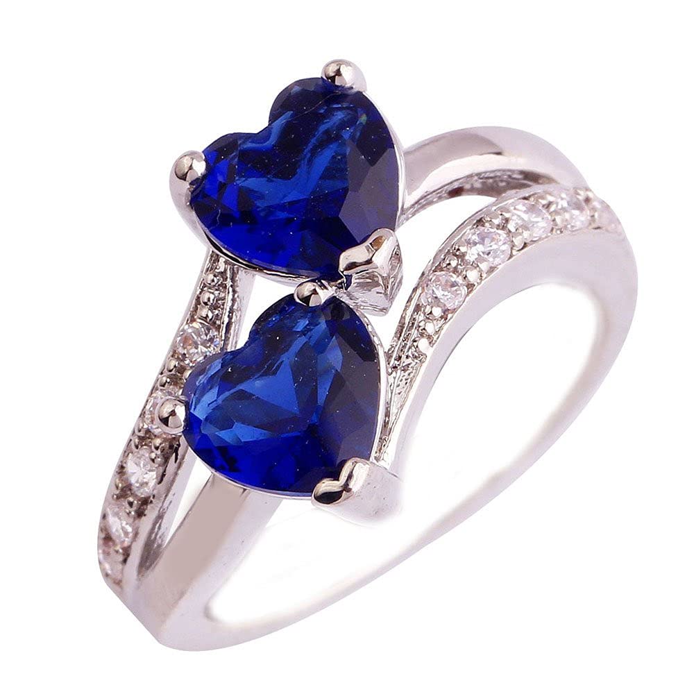 ZYAPCNGN Women's Unique Double Heart Rainbow Eternal Engagement Ring - Anniversary, Wedding, Party Jewelry Gift for Her - Perfect for Proposals, Bridal Showers & Romantic Occasions