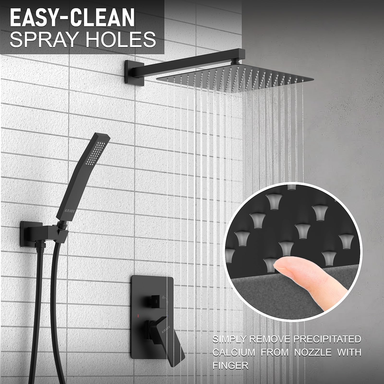 10'' High Pressure Rainfall Shower System with Handheld Shower Head & Faucet Trim Valve - Luxury Matte Black Wall Mounted Bathroom Shower Combo Set for Spa-Like Experience