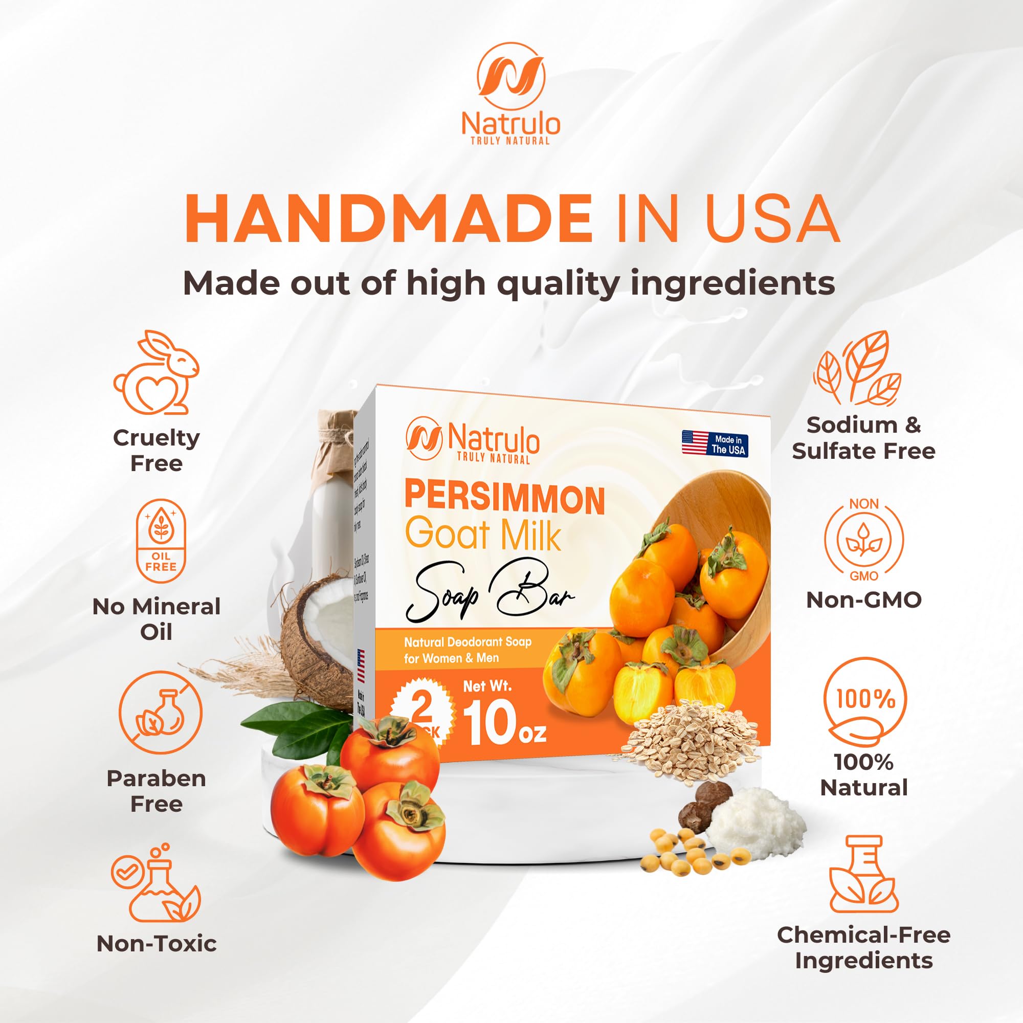 **Natural Persimmon & Goat Milk Soap Bar for Body Odor Control – Purifying Deodorizing Body Wash for Men & Women – Eliminates Odor, Brightens Skin – Perfect for Gym, Travel & Daily Hygiene**