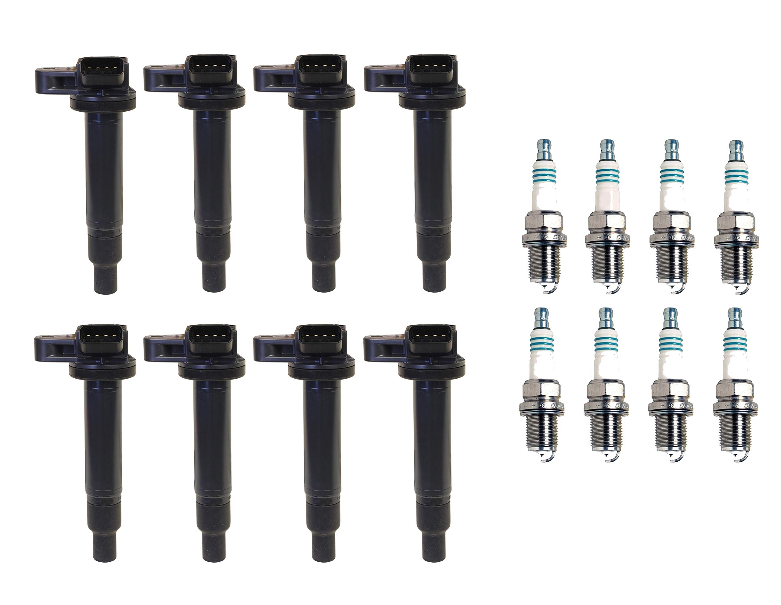 Denso 8pc Ignition Coil & Iridium Power Spark Plug Kit (0.044 Gap) - Compatible with Lexus & Toyota V8 Engines - Improves Engine Performance & Fuel Efficiency