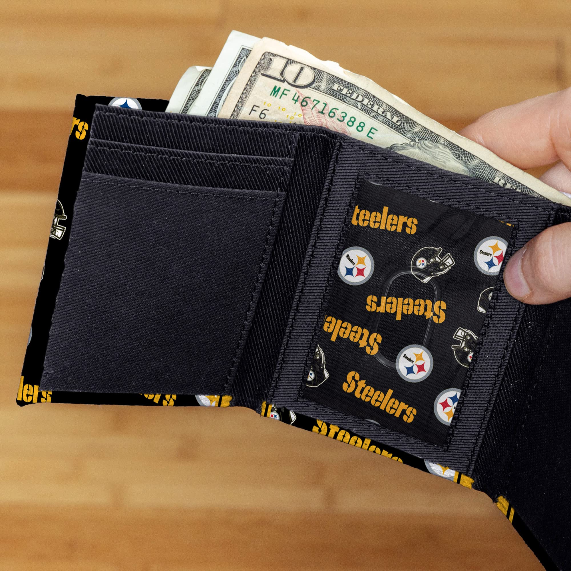 NFL Canvas Trifold Wallet for Men - Officially Licensed Football Team Logo Design - Durable RFID Blocking Bifold Wallet - Perfect Gift for Sports Fans & Game Day Accessories