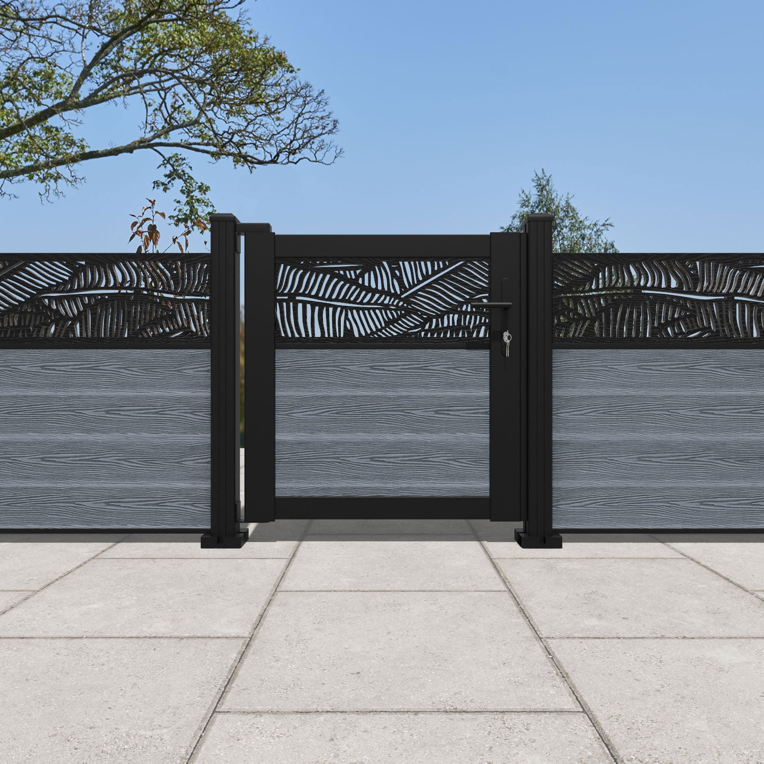 Classic Wrought Iron Feather Pedestrian Gate - Anthracite Black Finish for Garden, Patio, and Driveway Entryway