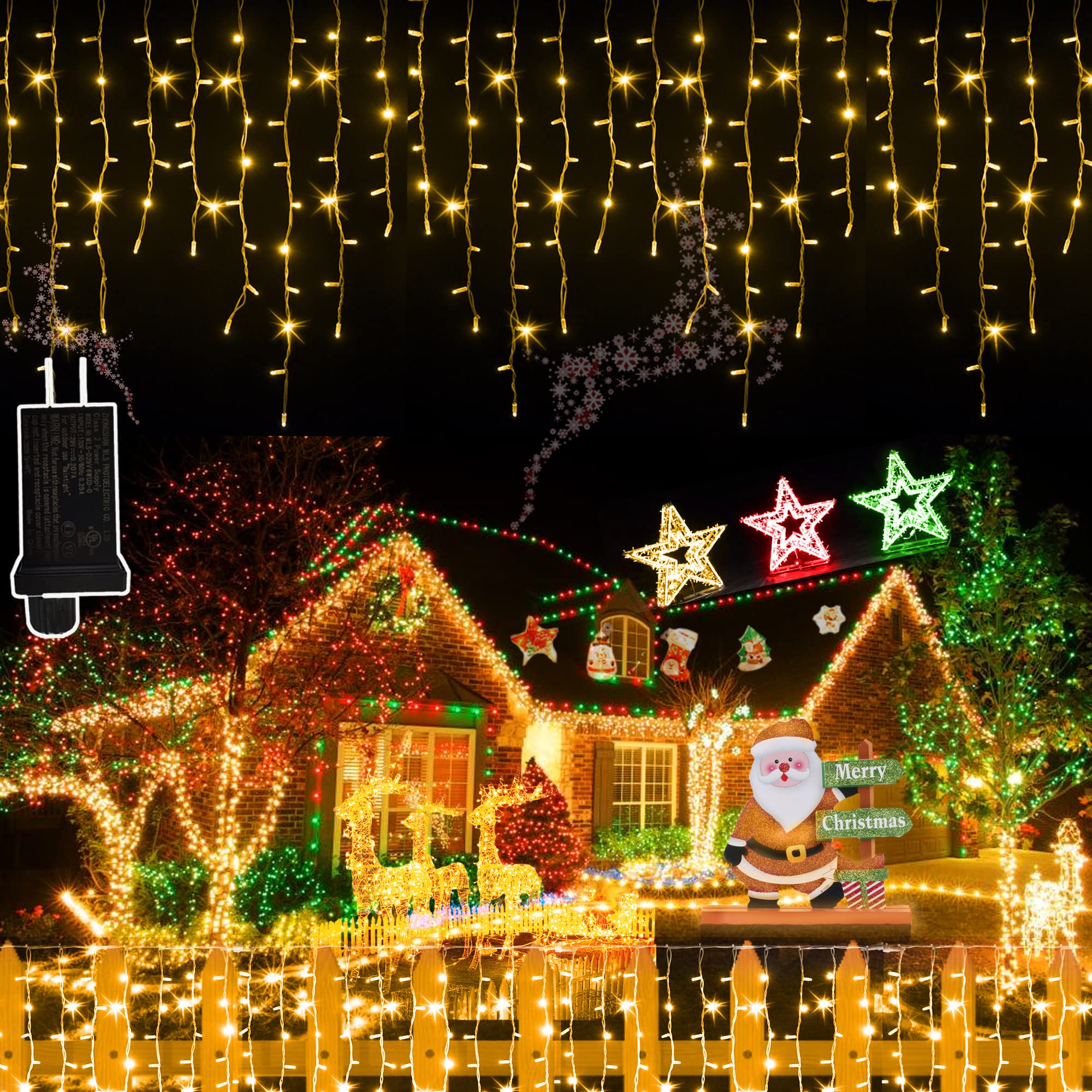 400 LED Connectable Christmas Icicle Lights - 32.8Ft Outdoor/Indoor Holiday String Lights with 8 Lighting Modes (Warm White) - Perfect for Christmas Decorations, Wedding Party, Garden, Bedroom & Home Decor