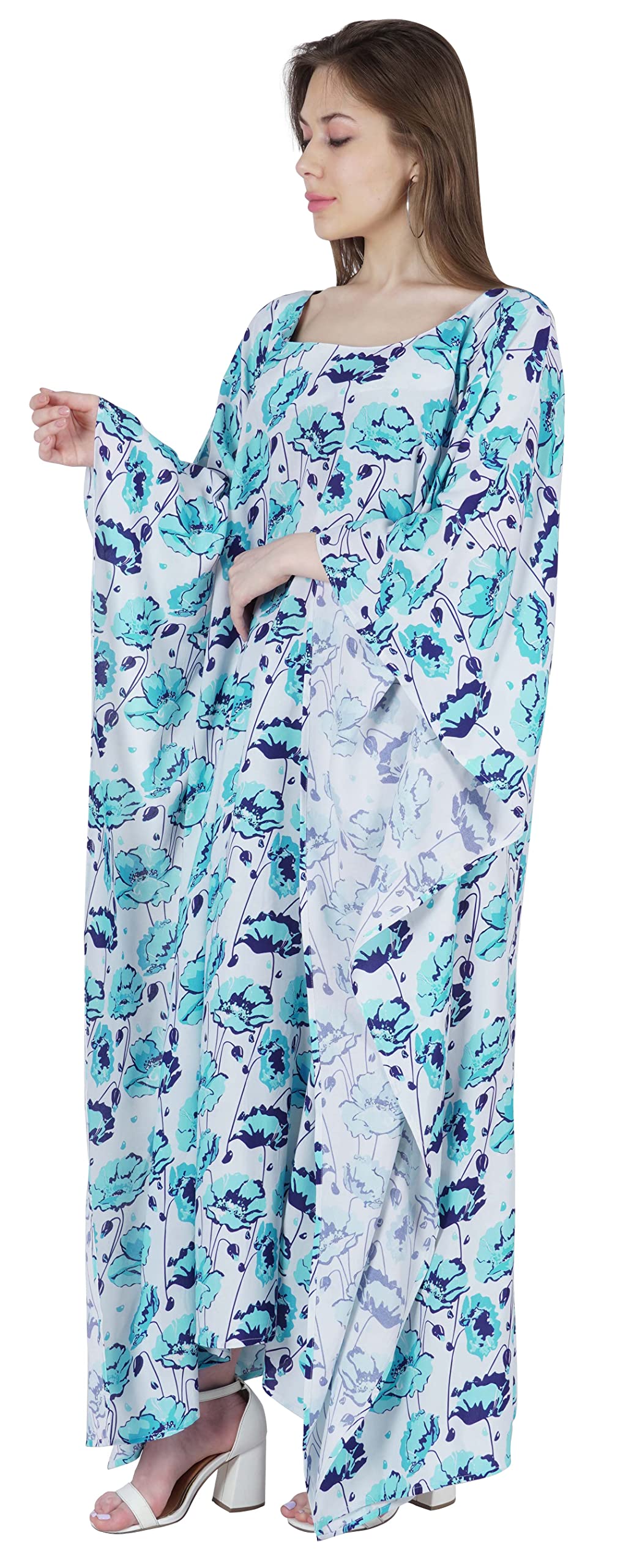 Elegant Long Kaftan Maxi Dress for Women - Flowy Kimono Sleeves Beach Cover Up, Plus Size Summer Dress for Beach Vacation, Pool Party & Boho Fashion