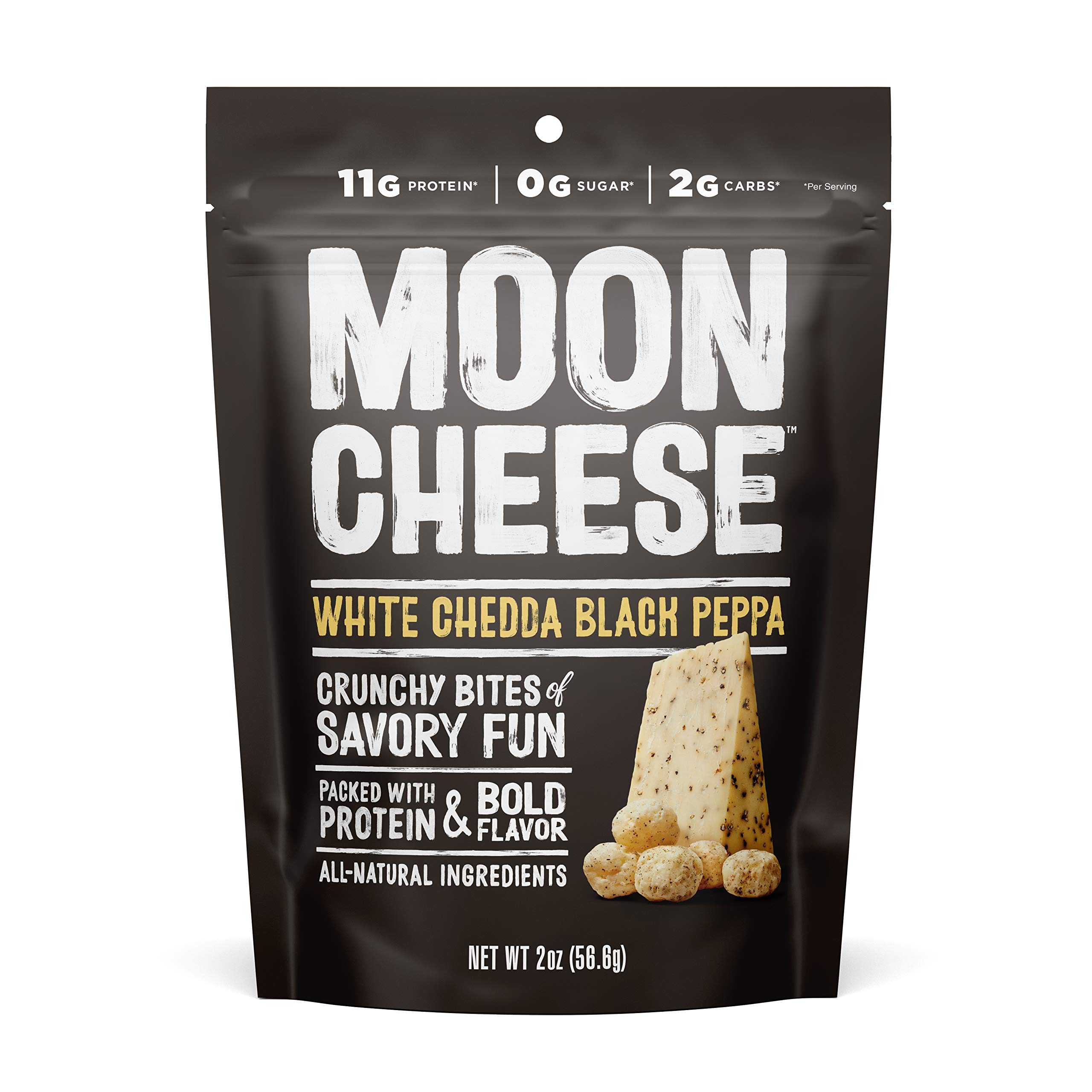 MOON CHEESE White Cheddar Black Pepper Cheese Snack - 2oz (Pack of 1) | Keto Friendly, Low Carb, Gluten Free | Perfect for On-the-Go Snacking, Lunch Boxes & Party Platters