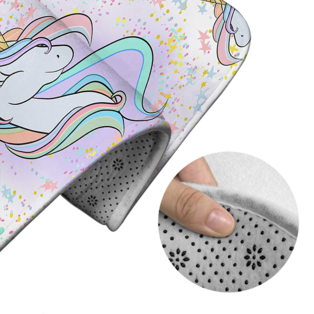 **Unicorn Bath Mat Set - 3 Piece Non-Slip Bathroom Rug with Stars & Polka Dots, Cute Rainbow Hair & Horn Design - Soft Toilet Seat Cover & Anti-Skid Pad for Kids & Adults - Perfect for Bathroom, Nursery, or Gift**