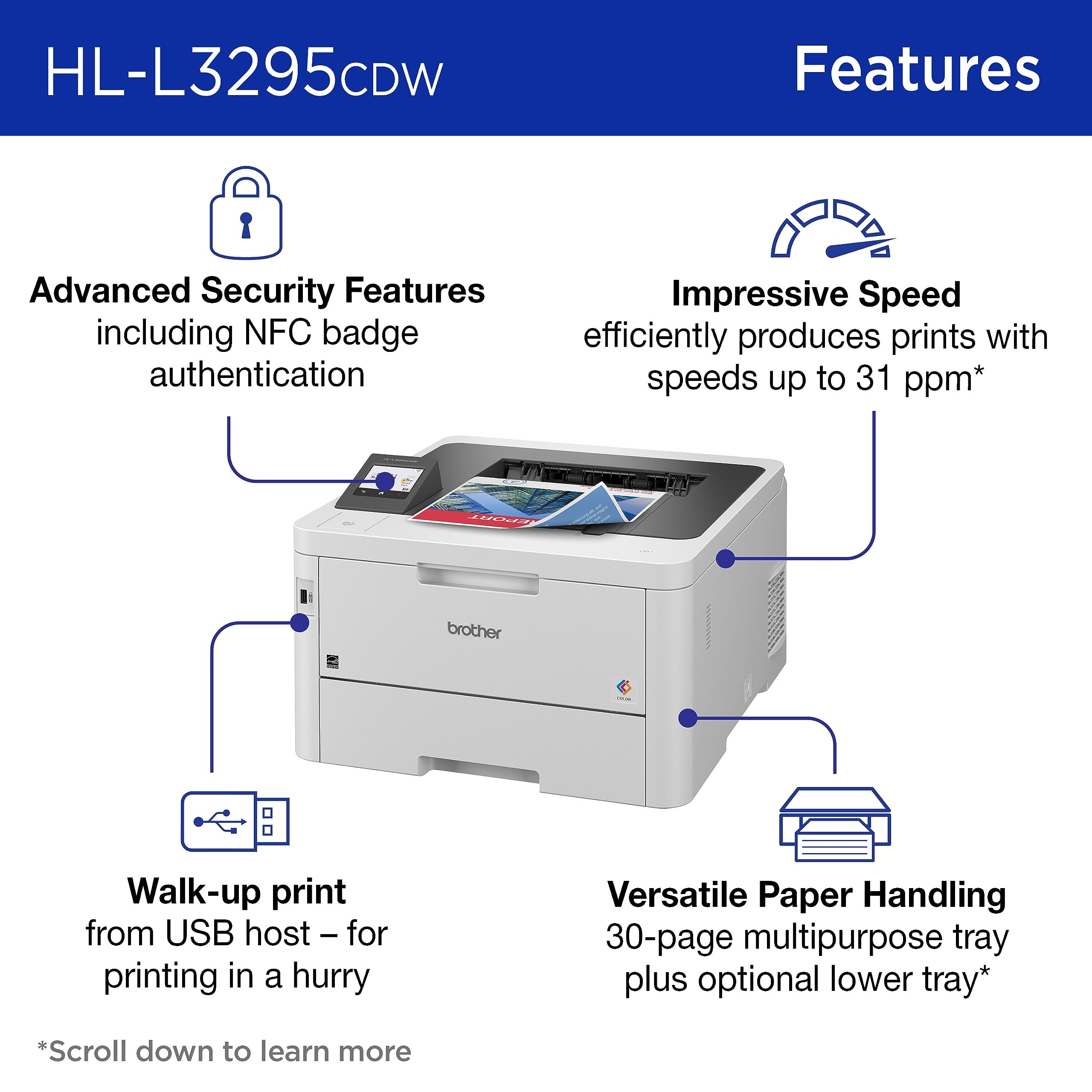 Brother HL-L3295CDW Wireless Color Laser Printer with Duplex Printing, NFC, Mobile & Ethernet Connectivity - Includes 4-Month Refresh Subscription & Amazon Dash Replenishment - Ideal for Home Office, Small Business & Remote Work Printing Needs