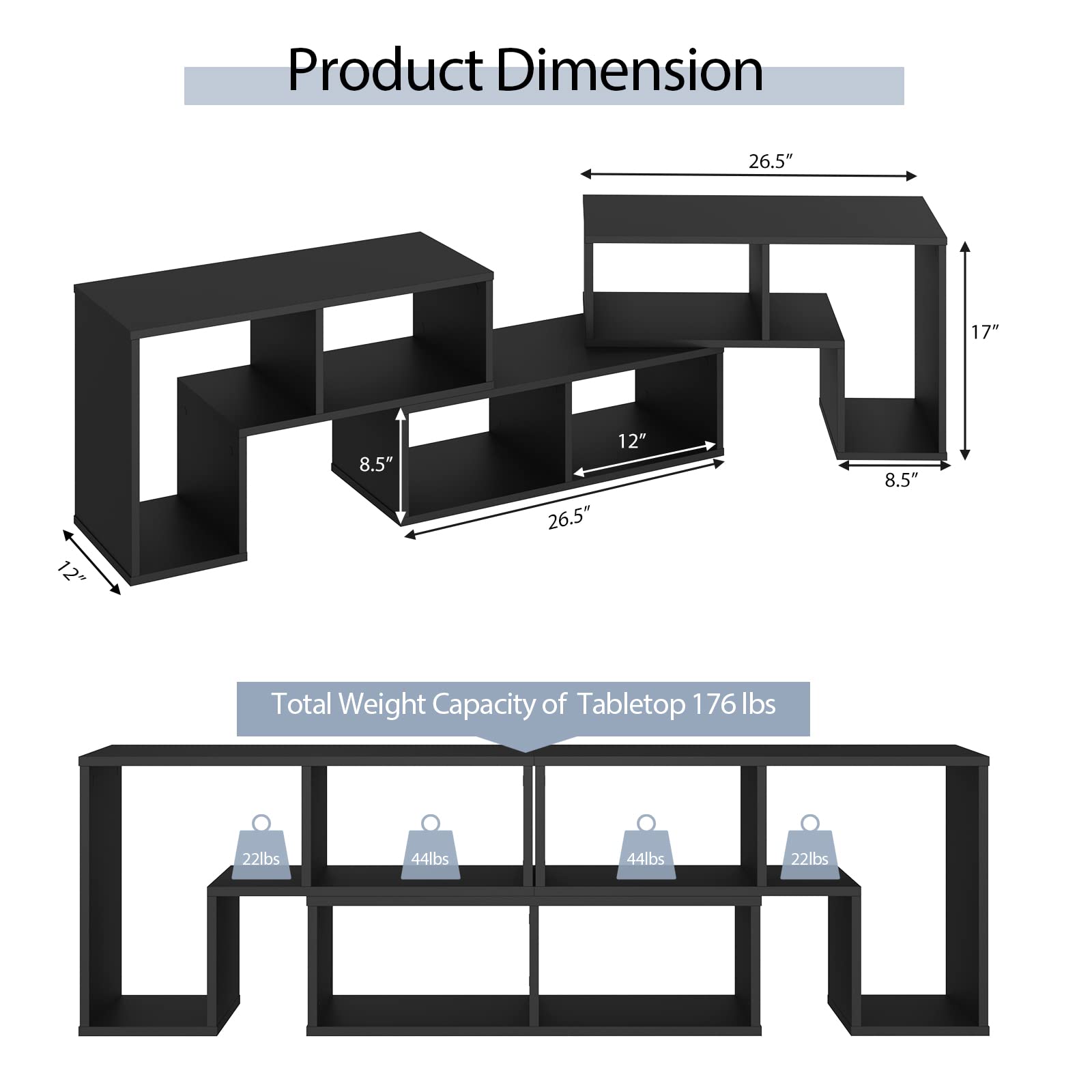 Tangkula 3-Piece Modular TV Stand for 50-65 Inch TVs - Modern Entertainment Center with Open Storage Shelves, DIY Media Console for Living Room, Bedroom & Home Theater (Black)