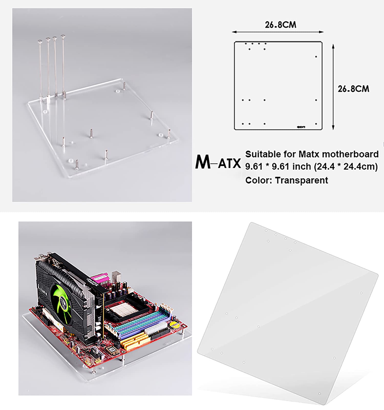 Transparent Acrylic Open Frame Computer Case Stand - DIY ATX Motherboard Base for Custom PC Builds | Perfect for Gaming Rigs, Workstations & Home Office Setups