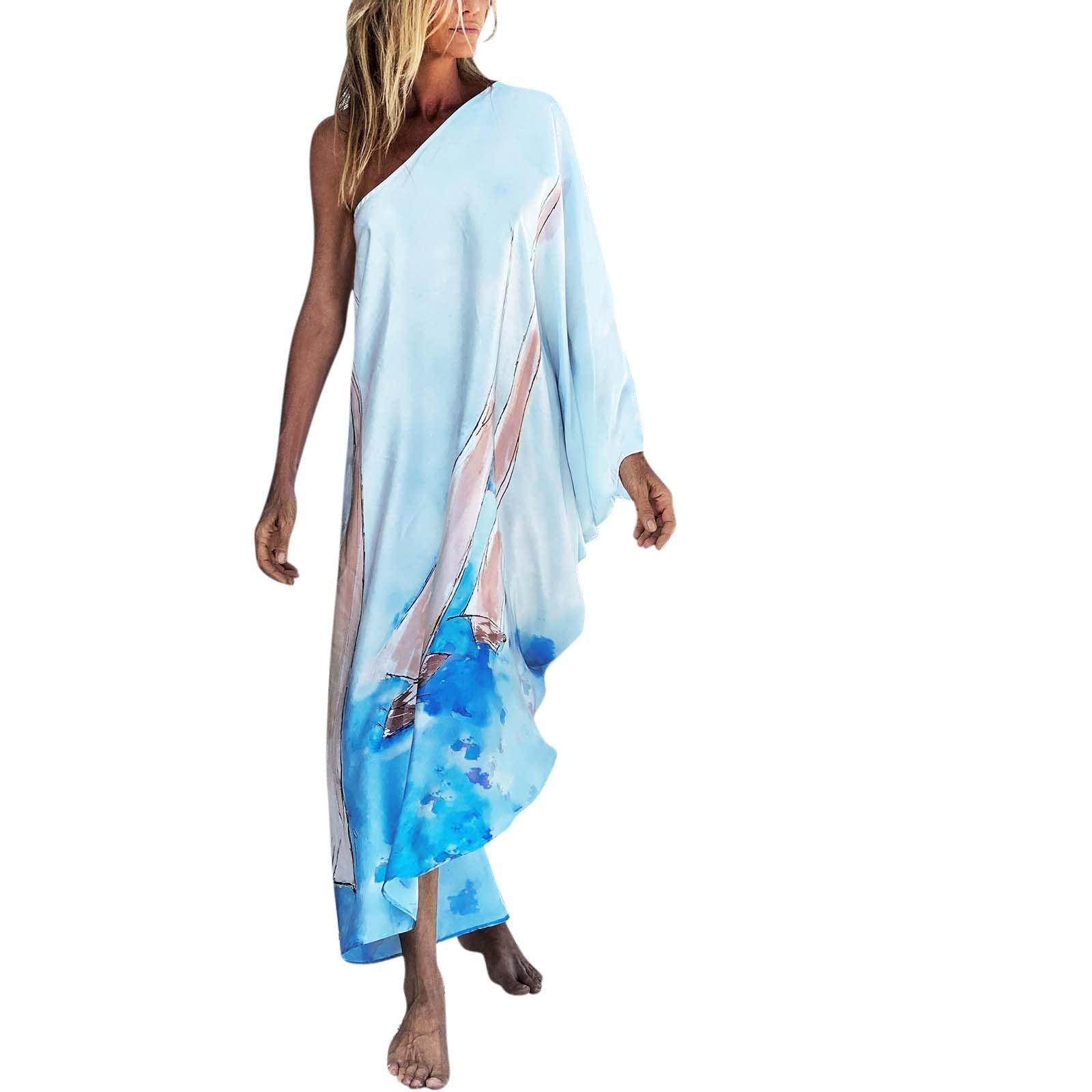 Women's Off Shoulder Batwing Sleeve Beach Cover Up Dress - Sexy Maxi Swimwear Coverup for Summer Vacation, Pool Party & Casual Fall Outfits