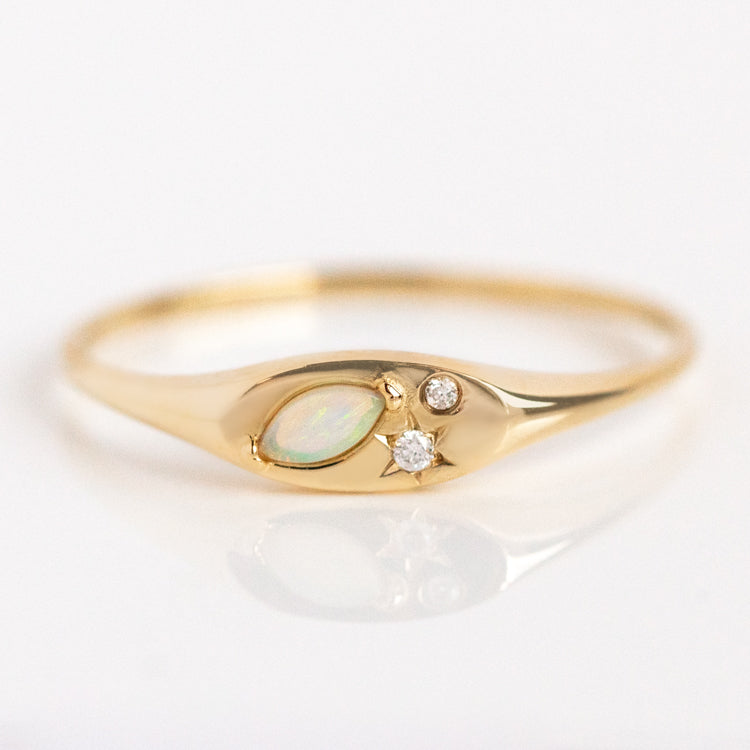 Solid Gold Opal and Diamond Signet Ring for Men & Women | Elegant Handcrafted Jewelry Gift for Weddings, Anniversaries & Special Occasions