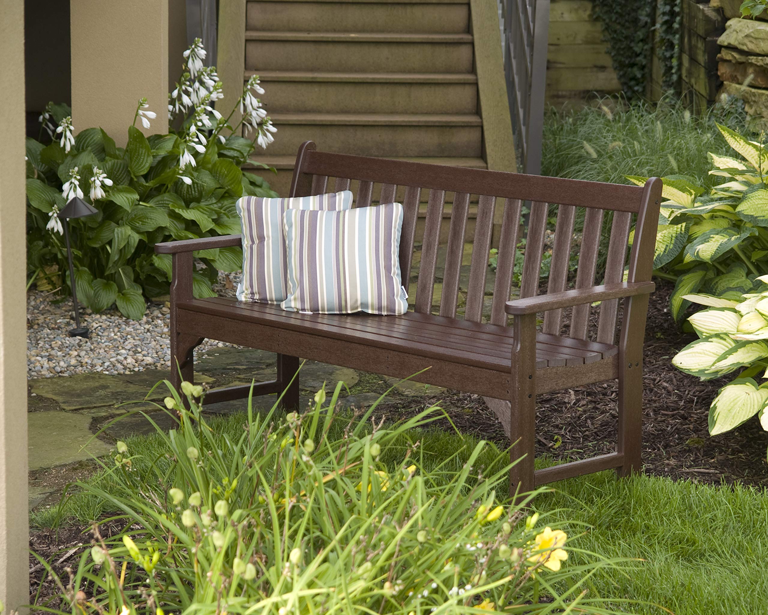 POLYWOOD GNB60MA 60-Inch Vineyard Outdoor Bench in Mahogany - Durable All-Weather Patio Furniture for Garden, Porch & Backyard Decor