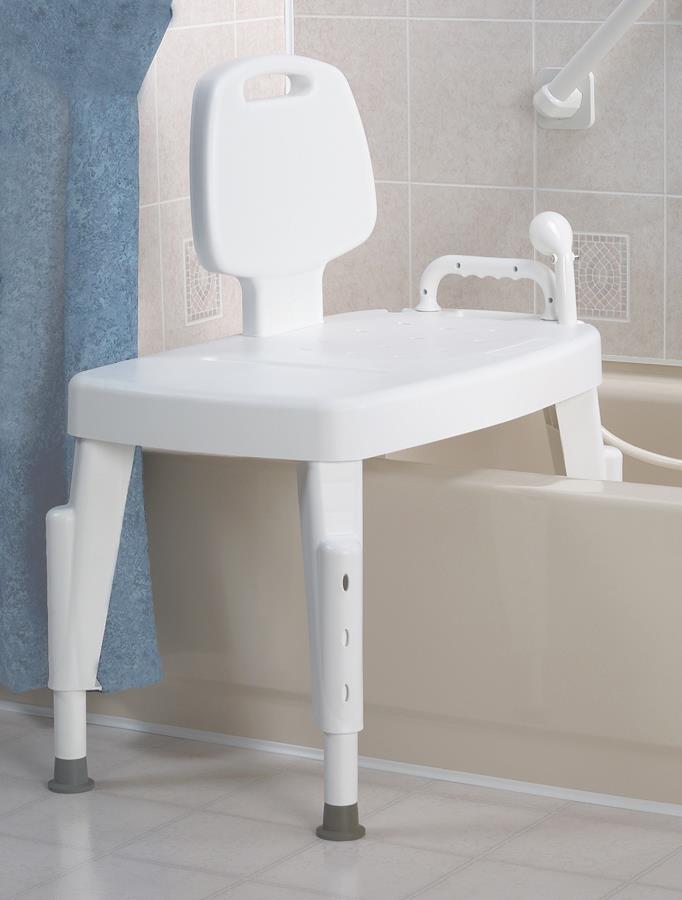 Adjustable Transfer Bench with Backrest and Armrests - Safe Shower and Bath Seat for Elderly & Disabled - Ideal for Home Healthcare and Mobility Assistance