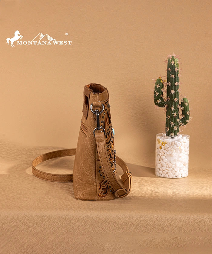 Montana West Embroidered Crossbody Bag for Women - Stylish Cut-Out Design, Perfect for Travel, Shopping & Everyday Use