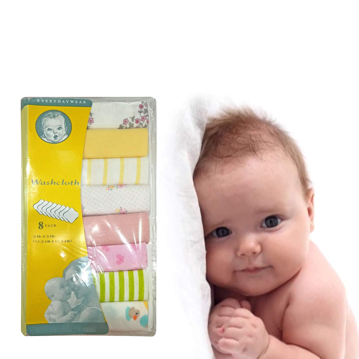 **Soft Cotton Baby Washcloths - 8 Pack Reusable & Washable Face Towels for Newborns, Infants & Toddlers | Gentle Skin Care, Bath Time & Feeding Essentials**