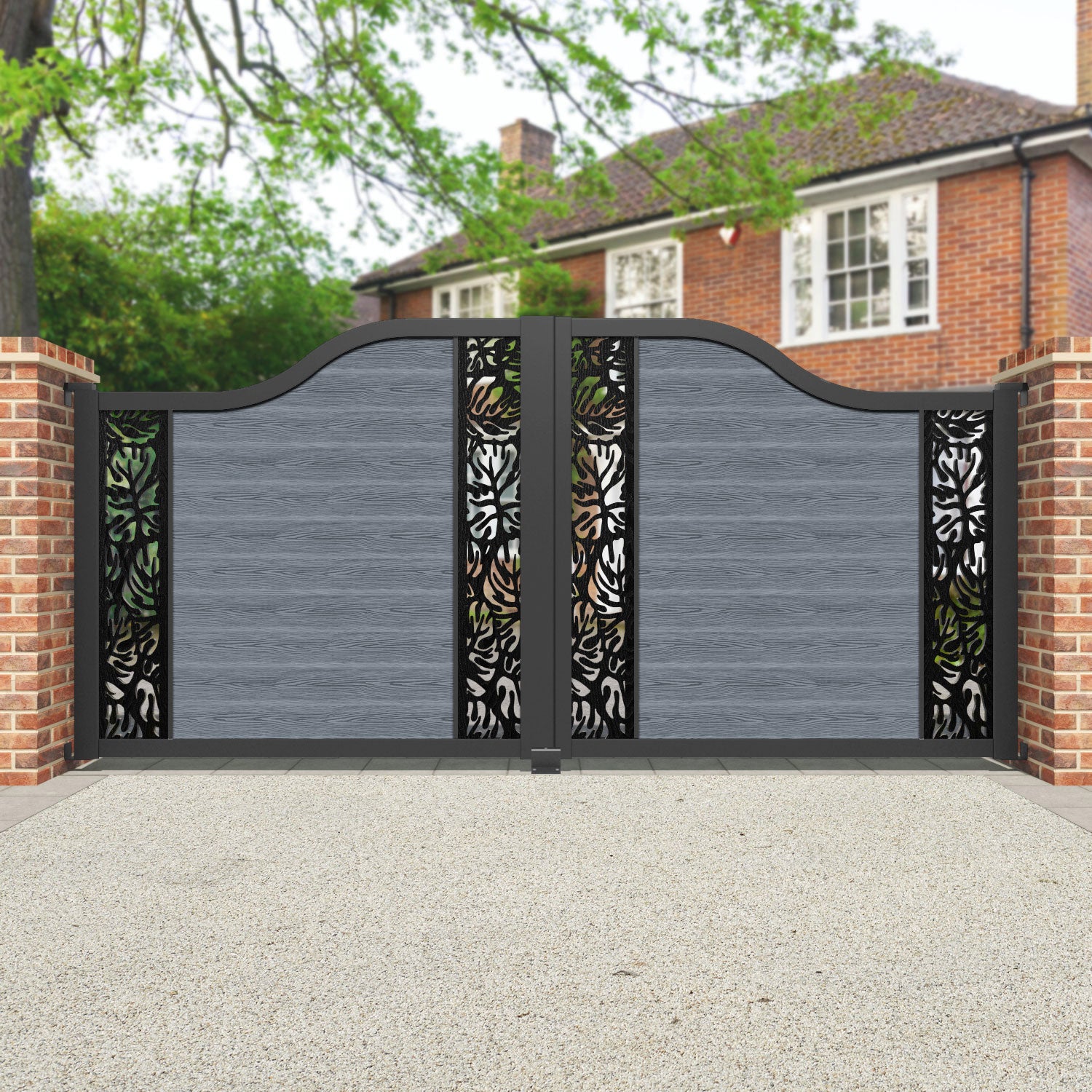 Classic Botanic Curved Top Driveway Gate in Anthracite - Middle & End Screen Panel for Enhanced Privacy & Security | Perfect for Residential Driveways, Garden Entrances & Property Boundaries