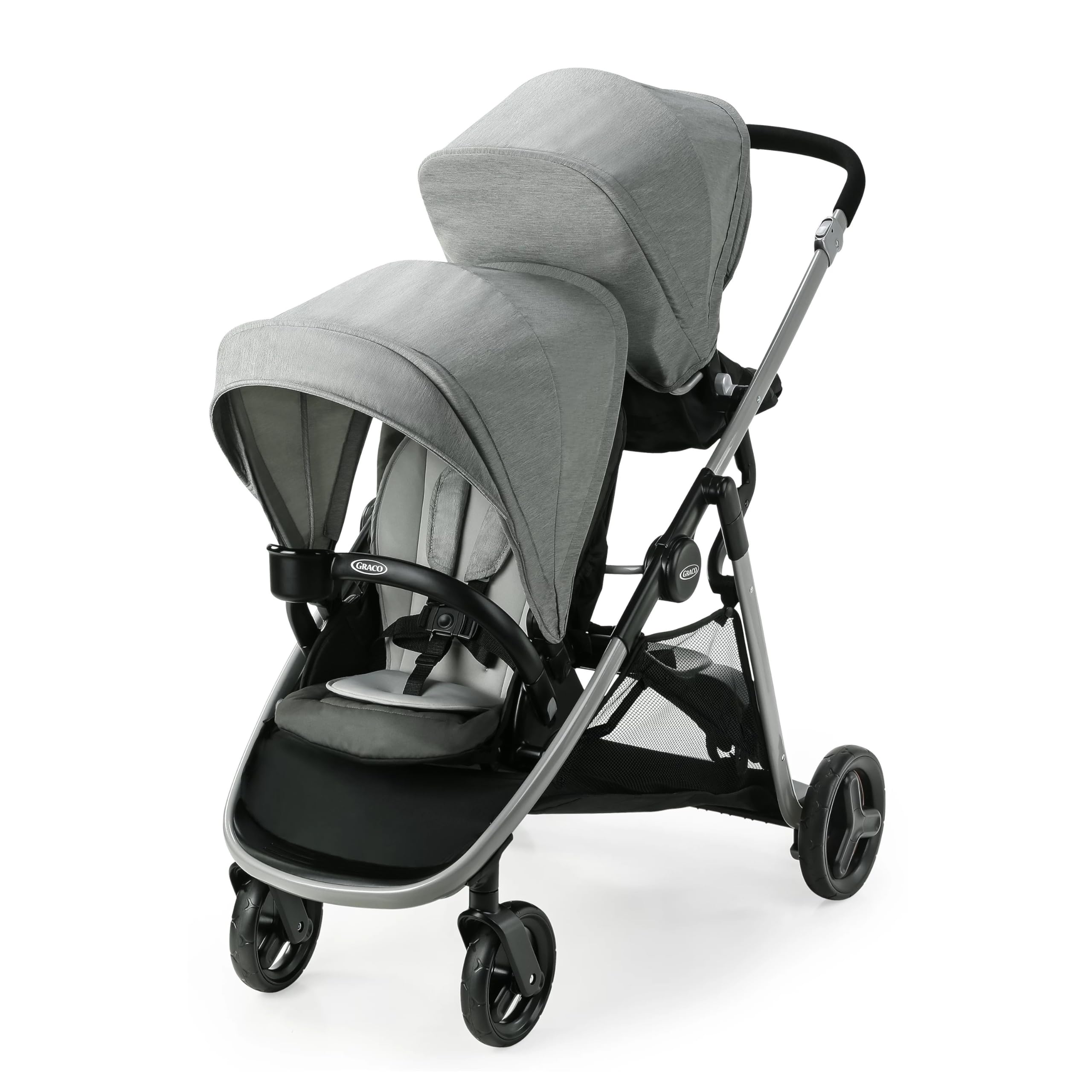 Graco Ready2Grow LX 2.0 Double Stroller with Bench Seat & Standing Platform - Lightweight Compact Foldable Stroller for Twins & Siblings - Perfect for Shopping, Travel & Daily Walks