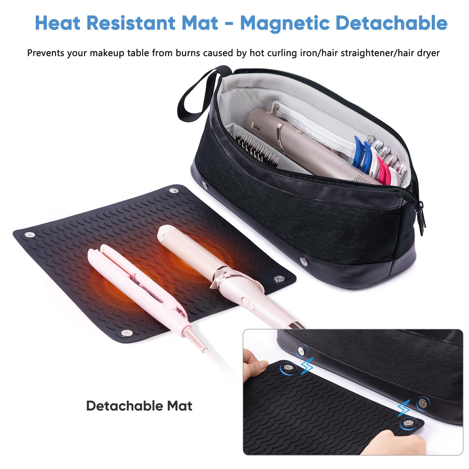 2-in-1 Heat Resistant Travel Bag for Hair Tools | Portable Organizer for Curling Irons, Flat Irons, Hair Dryers & Accessories | Perfect for Salon Professionals & Travel | Durable Hot Tools Storage Case with Removable Heat Mat