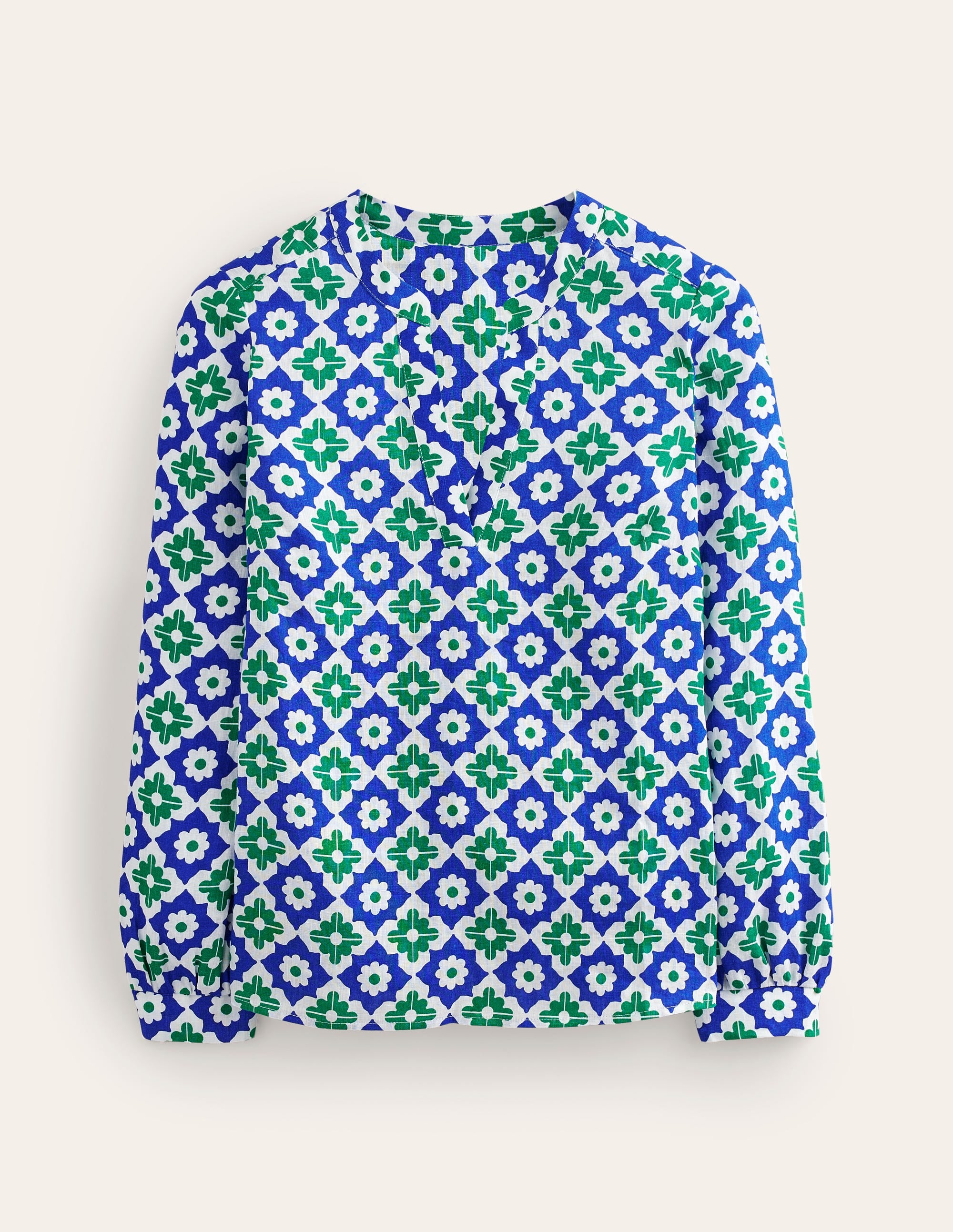 Alice Linen Top Green Geometric Print Women's Blouse - Perfect for Summer Outfits, Casual Wear & Office Attire