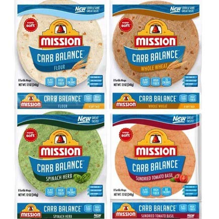 Low Carb Tortilla Variety Pack - Flour, Whole Wheat, Spinach Herb & Tomato Basil | Keto Friendly, High Fiber Wraps for Tacos, Sandwiches & Meal Prep | Mission Carb Balance Tortillas