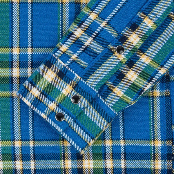 Iron Heart IHSH-370 Ultra Heavy Flannel Tartan Check Western Shirt for Men - Blue Plaid Workwear Shirt | Durable & Warm for Outdoor, Ranch Work & Casual Wear