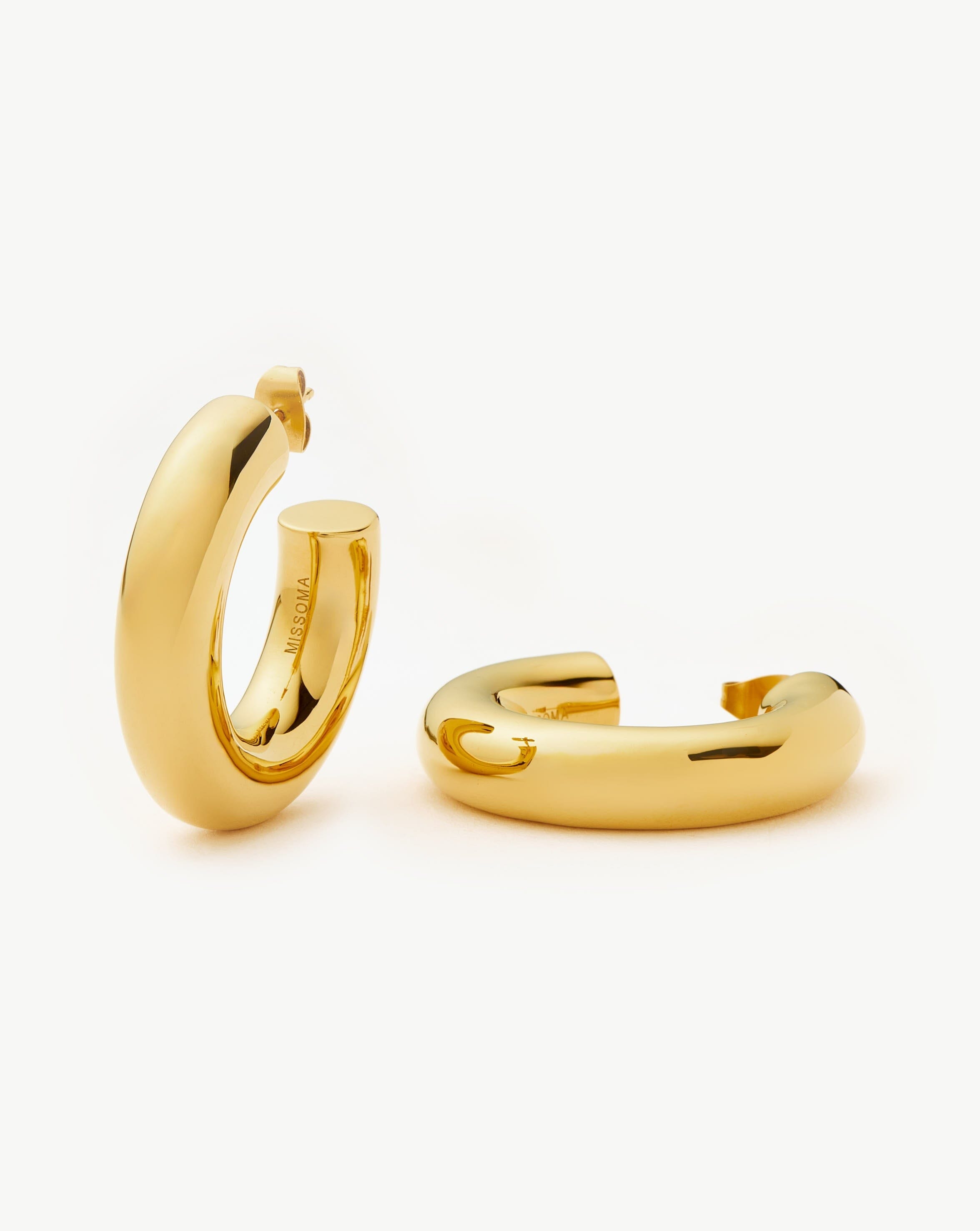 Chubby Large Hoop Earrings - 18k Gold Plated Dangle Earrings for Women | Trendy Statement Jewelry for Party, Wedding & Everyday Wear