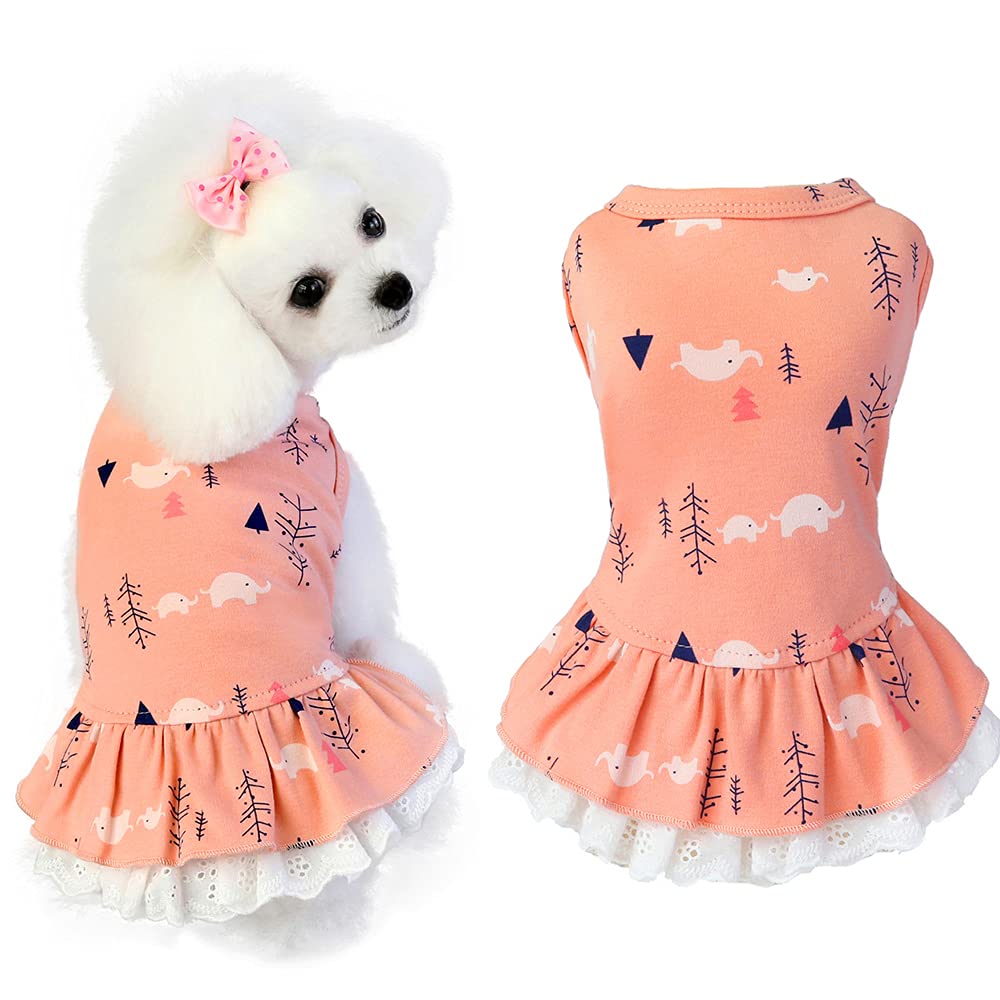 100% Cotton Elephant Print Dog Dress - XXL Pink Pet Clothes for Small Dogs & Cats | Spring Summer Fashion Apparel | Perfect for Outdoor Walks, Birthday Parties & Photo Shoots